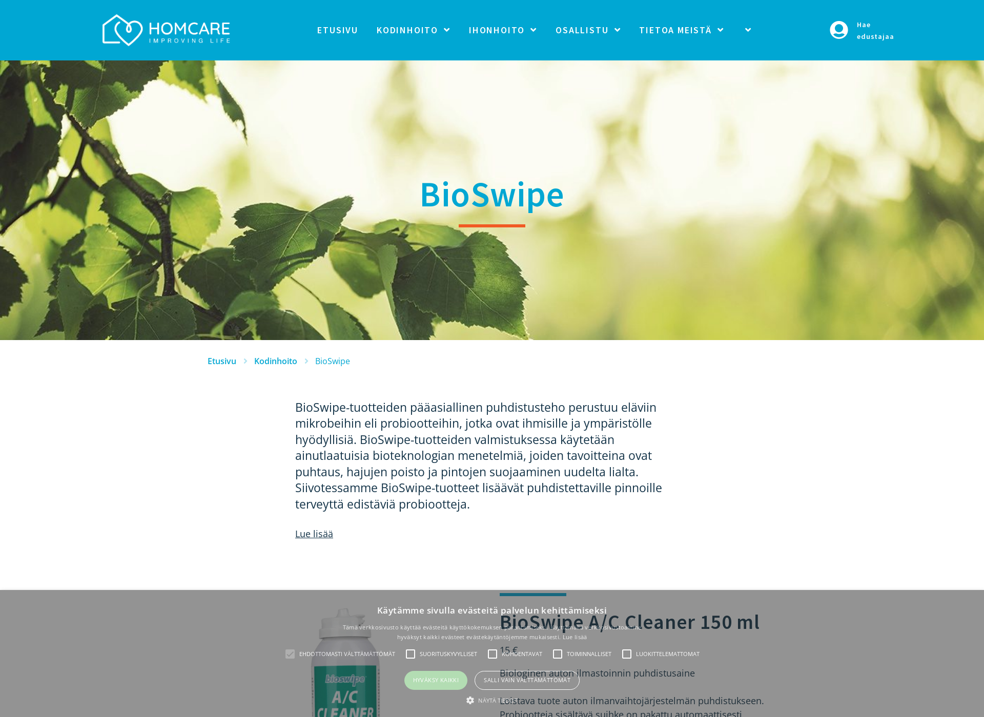 Skärmdump för bioswipe.fi