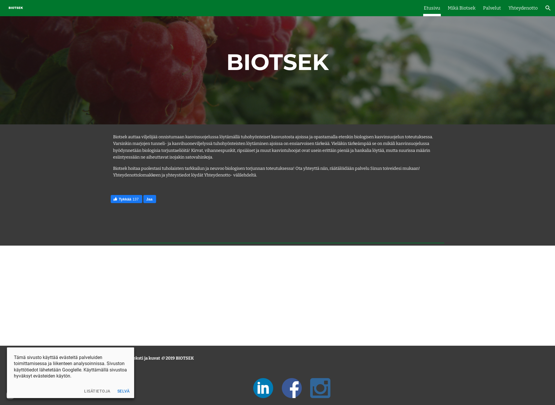 Skärmdump för biotsek.fi