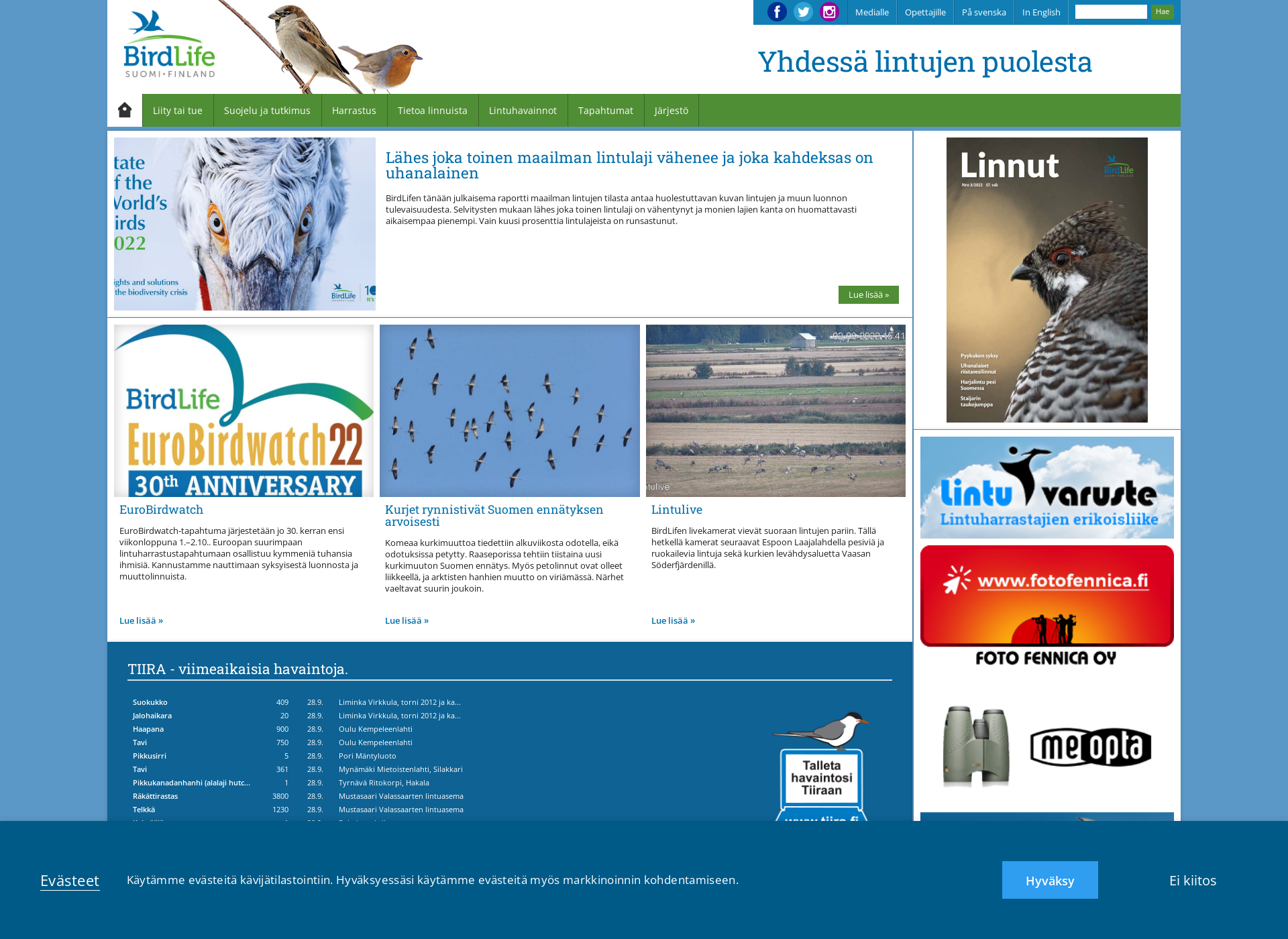 Skärmdump för birdlife.fi