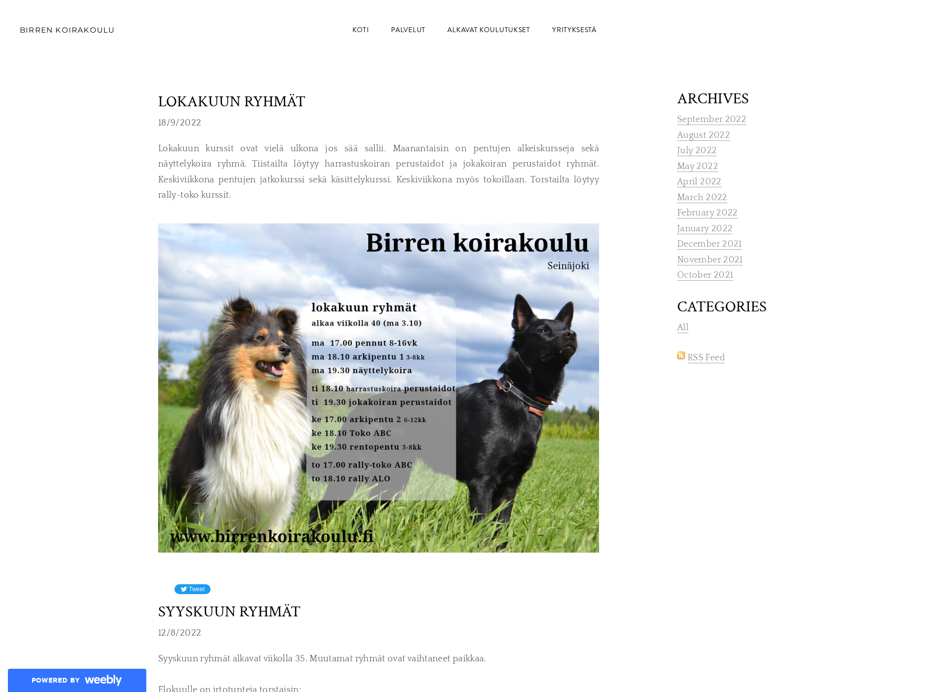 Skärmdump för birrenkoirakoulu.fi