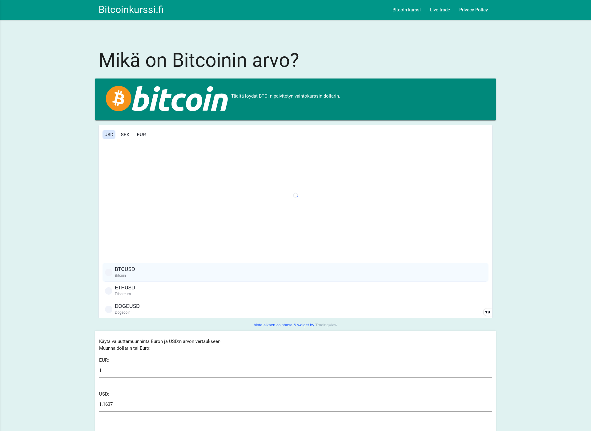 Skärmdump för bitcoinkurssi.fi