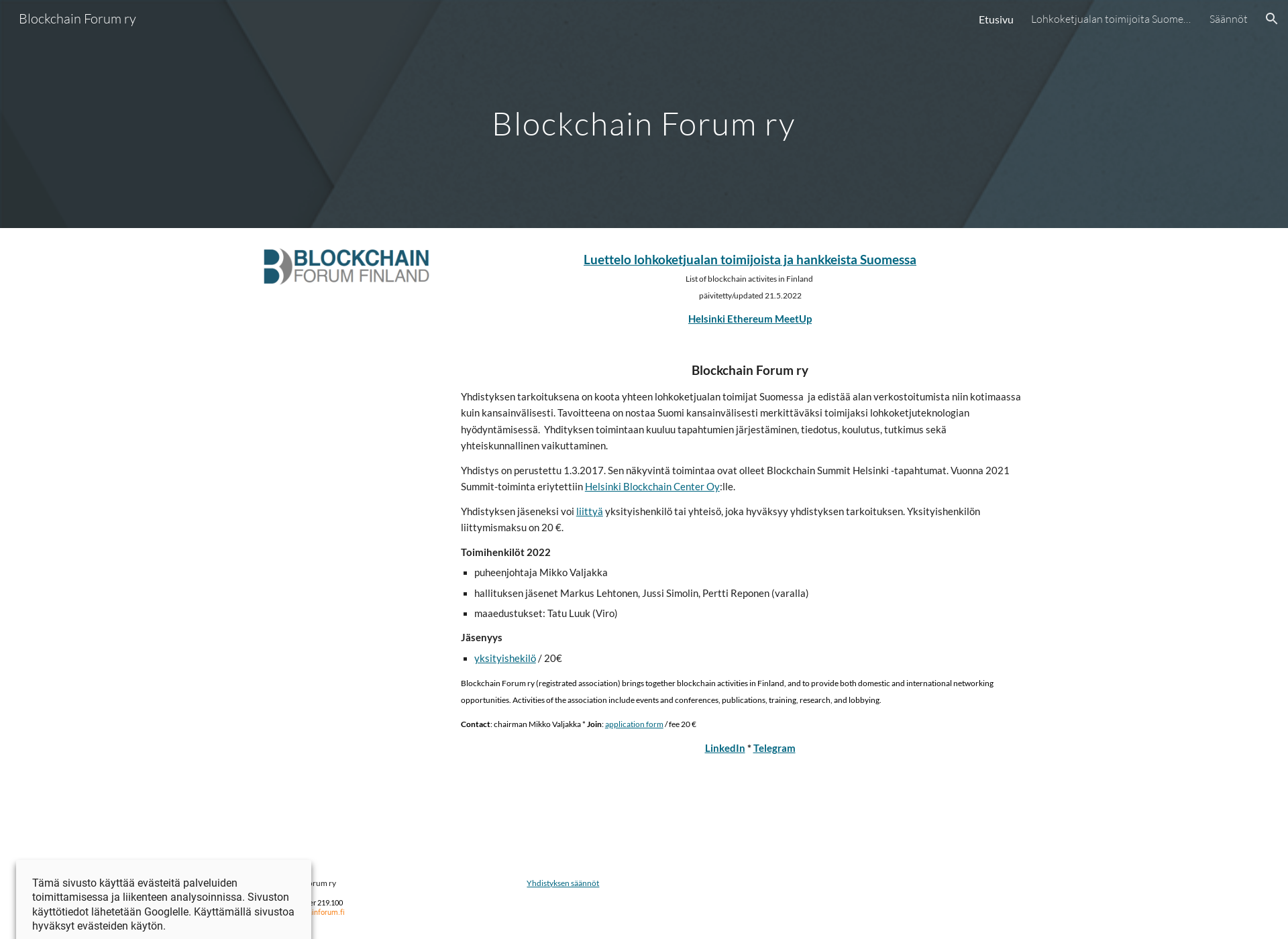 Skärmdump för blockchainforum.fi