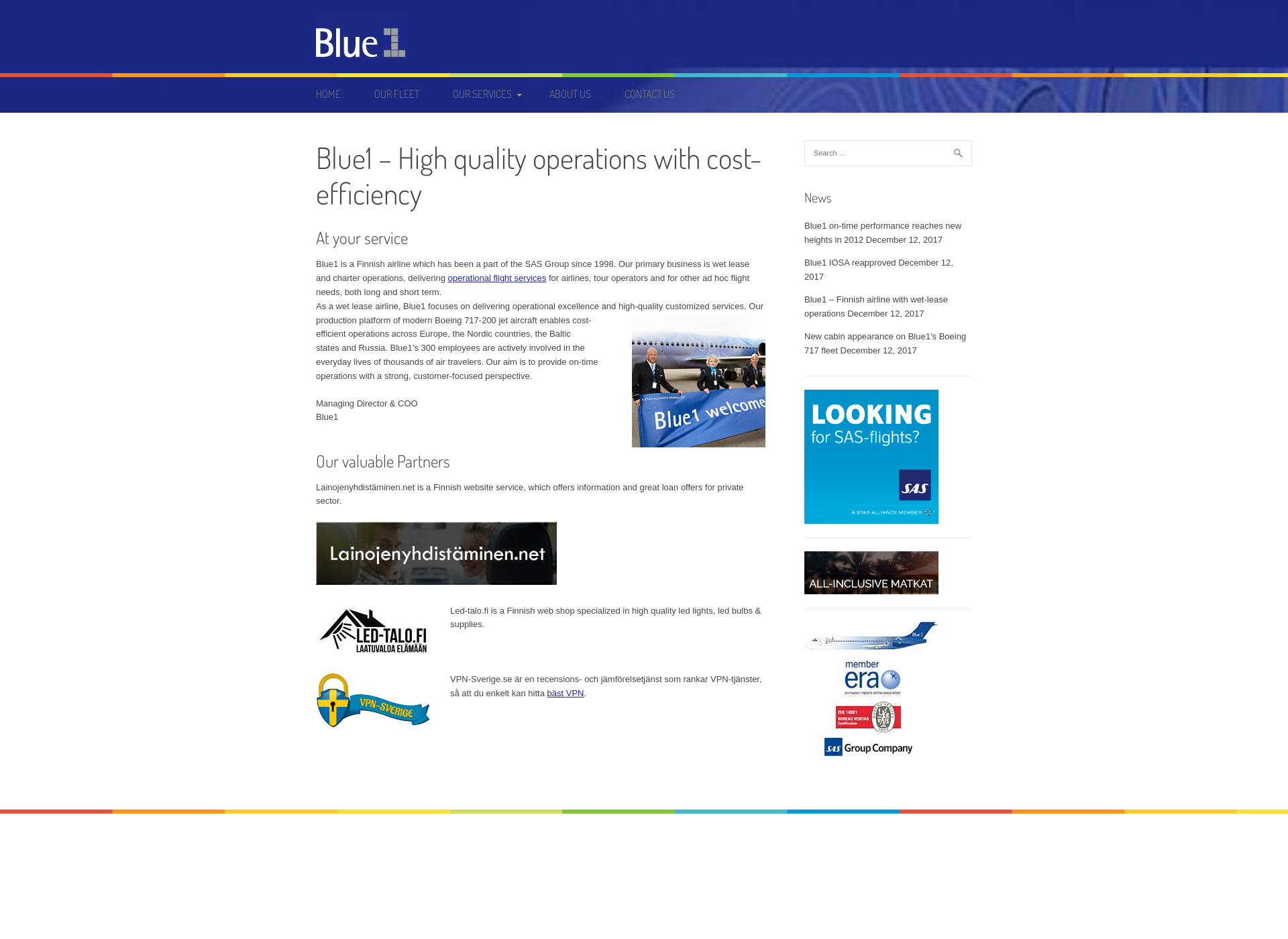 Skärmdump för blue1charter.fi