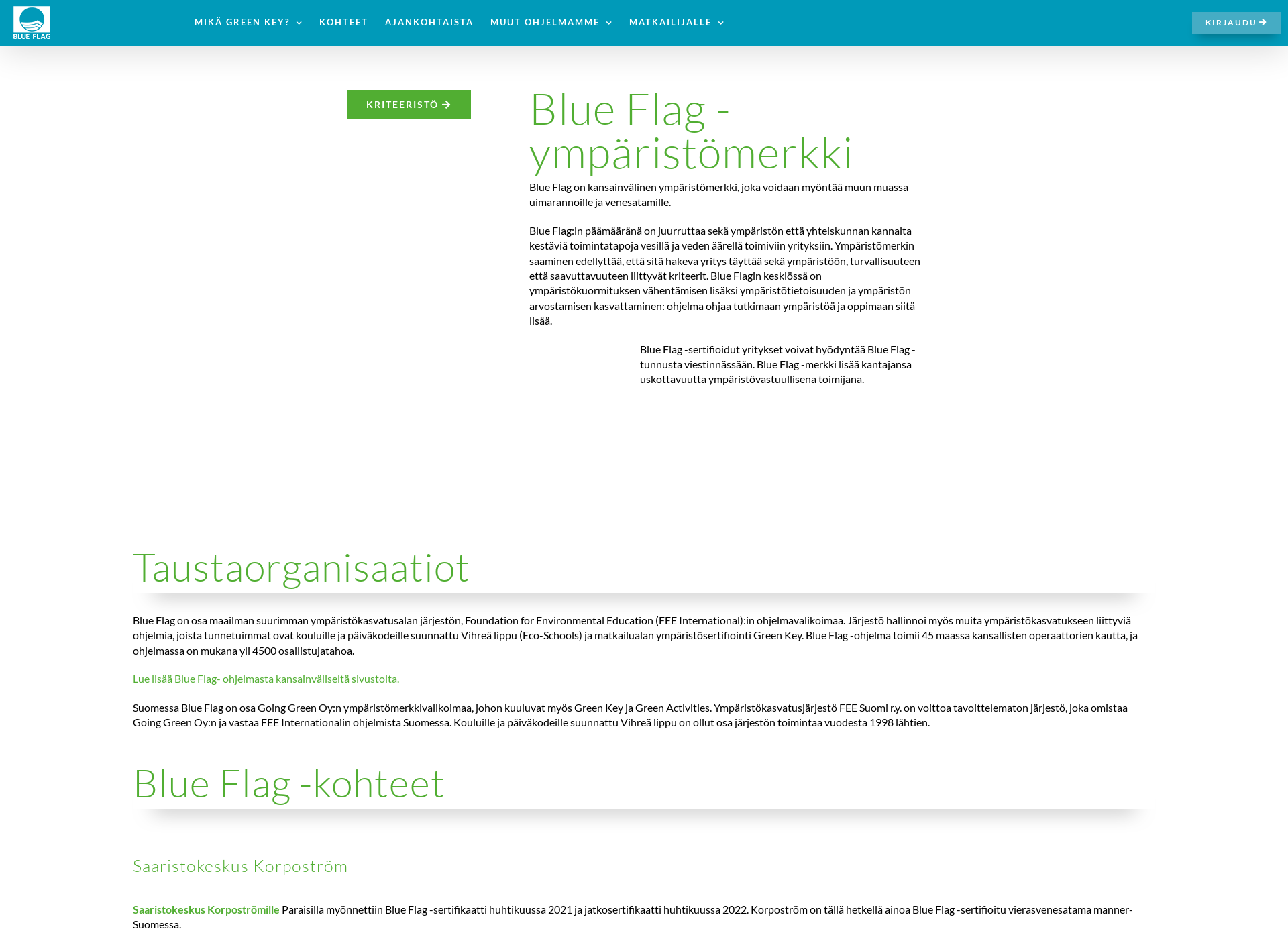 Skärmdump för blueflag.fi