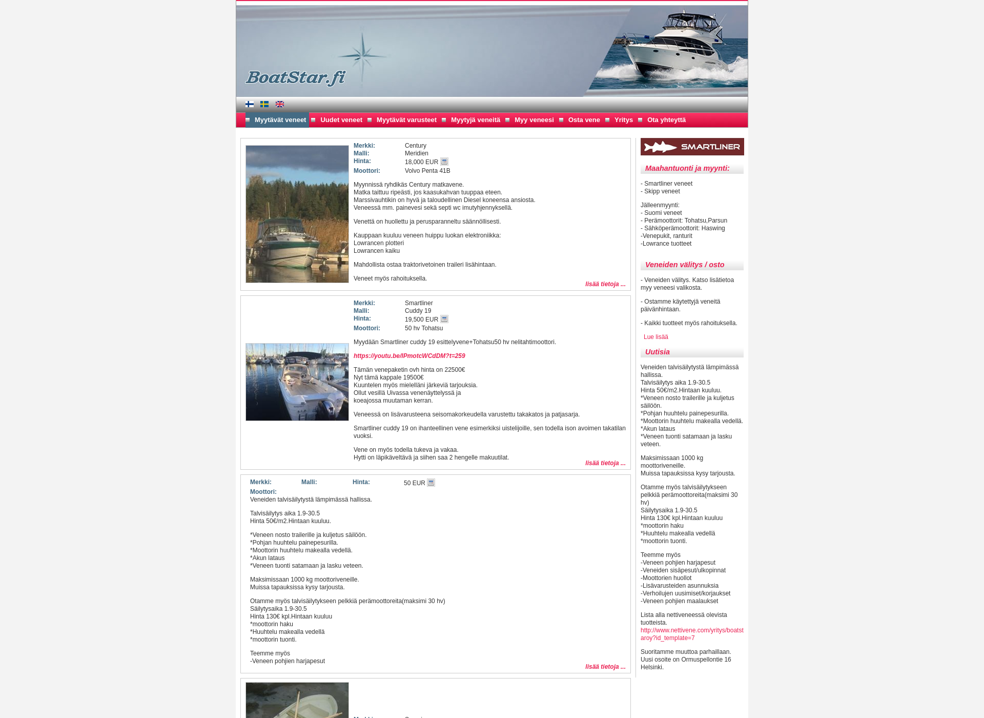 Skärmdump för boatstarscandinavia.fi