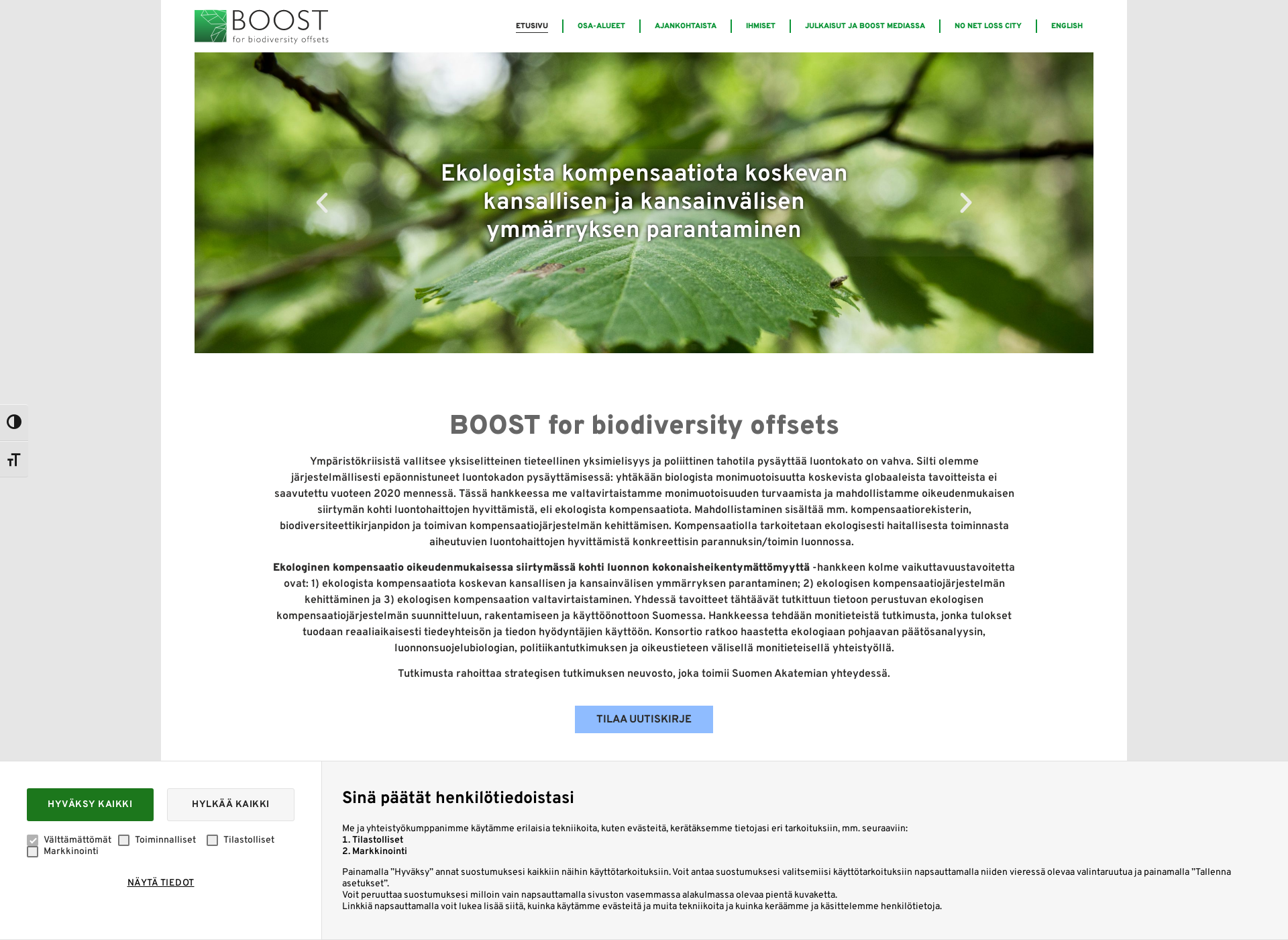 Skärmdump för boostbiodiversityoffsets.fi