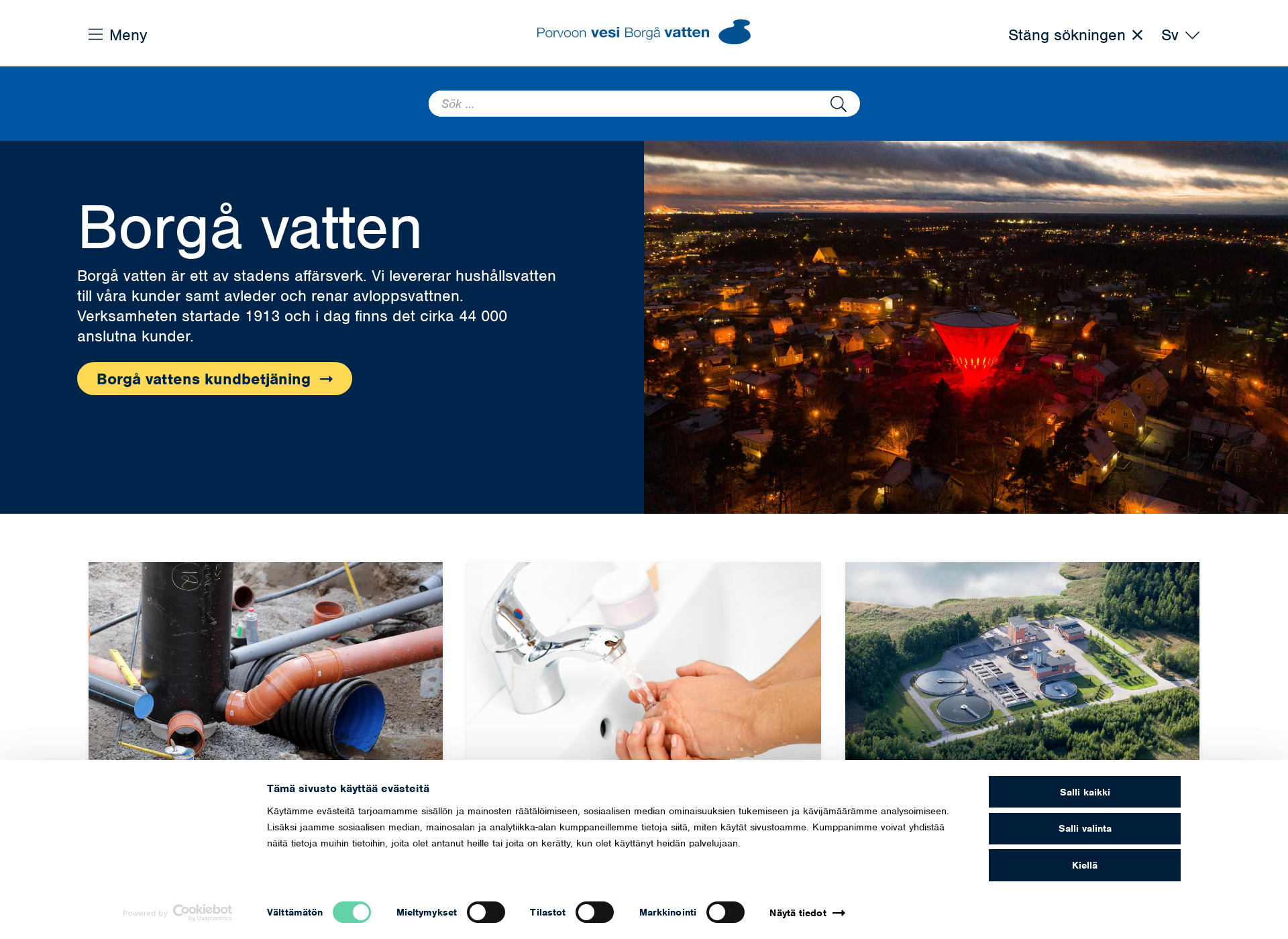 Skärmdump för borgavatten.fi