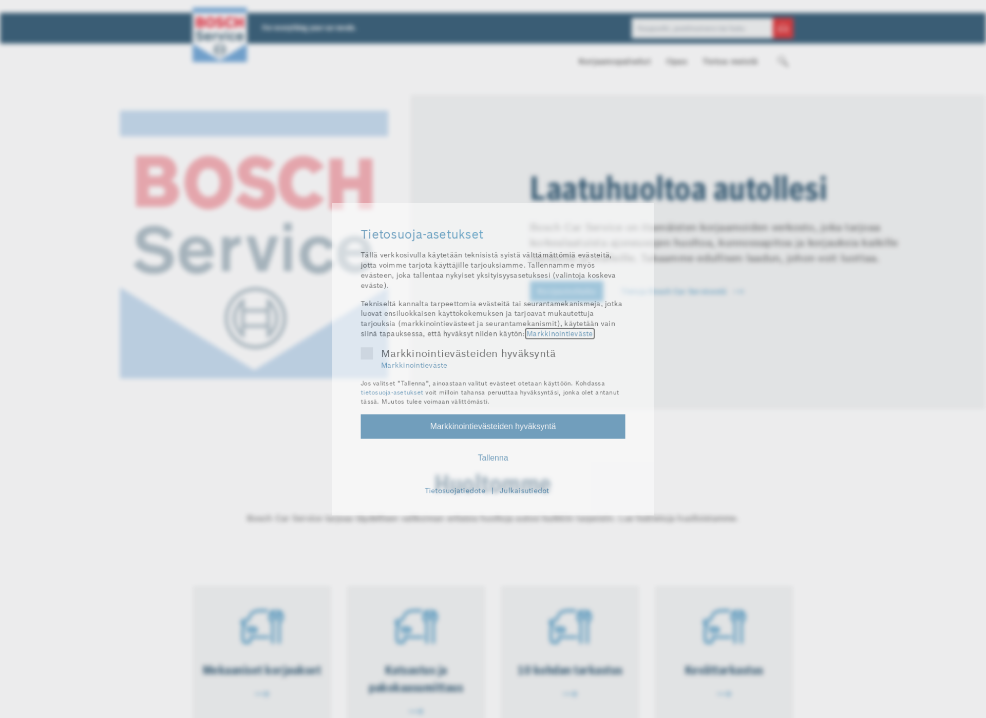 Skärmdump för bosch-service.fi