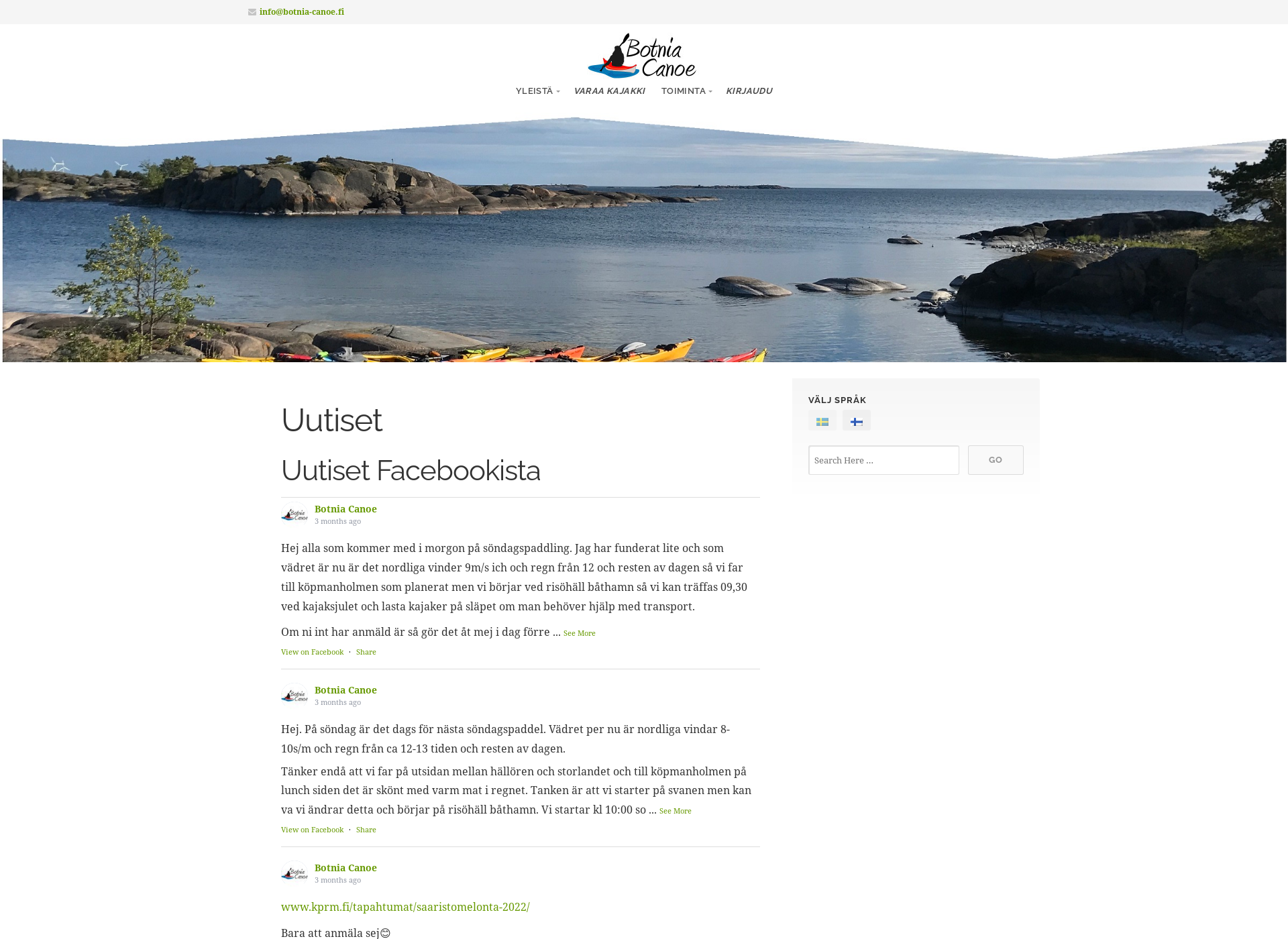Skärmdump för botnia-canoe.fi