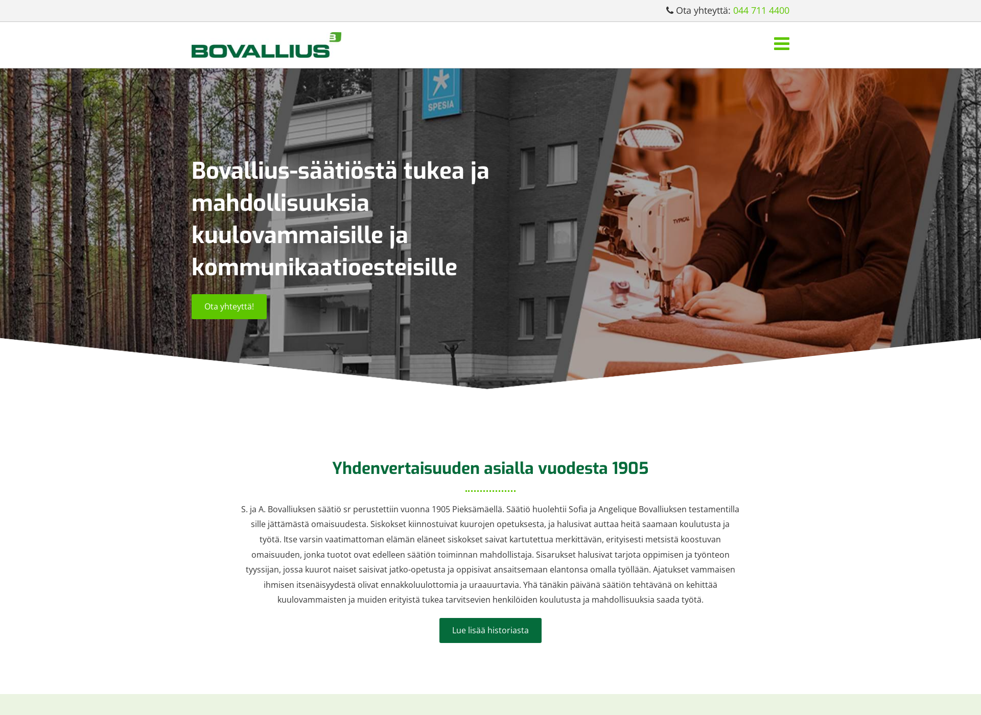 Skärmdump för bovallius.fi