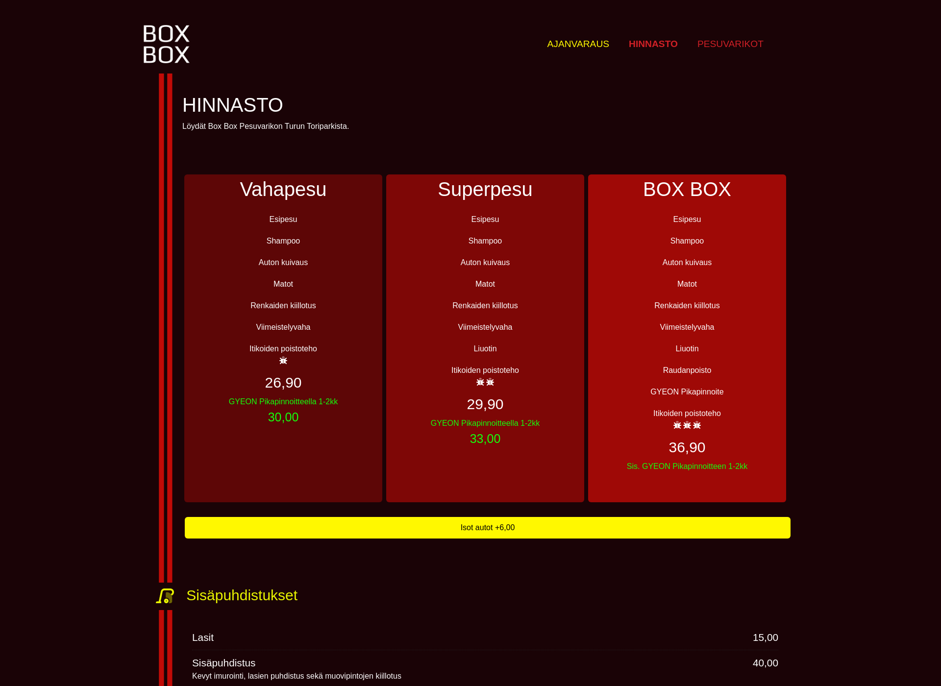Skärmdump för boxboxpesuvarikot.fi