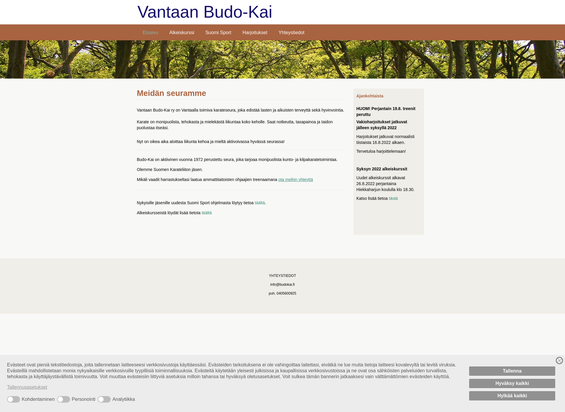 Skärmdump för budokai.fi