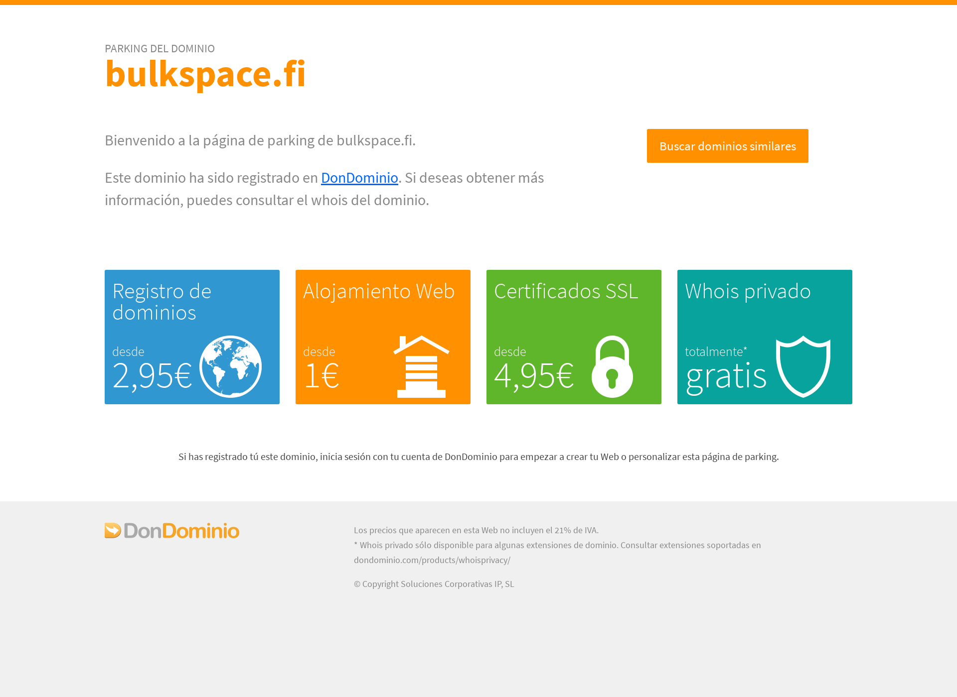 Skärmdump för bulkspace.fi