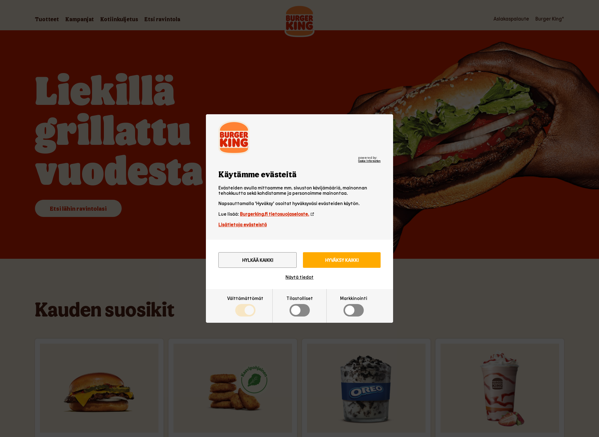 Skärmdump för burgerking.fi