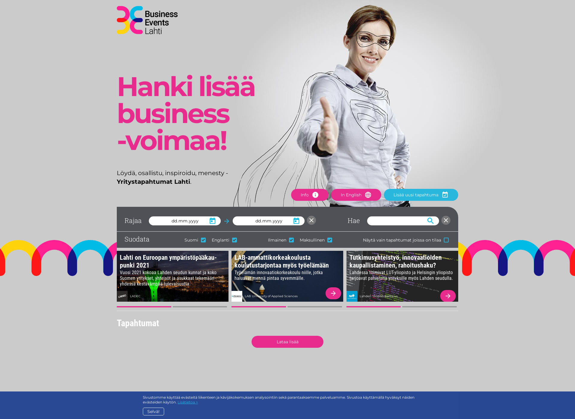 Skärmdump för businesseventslahti.fi