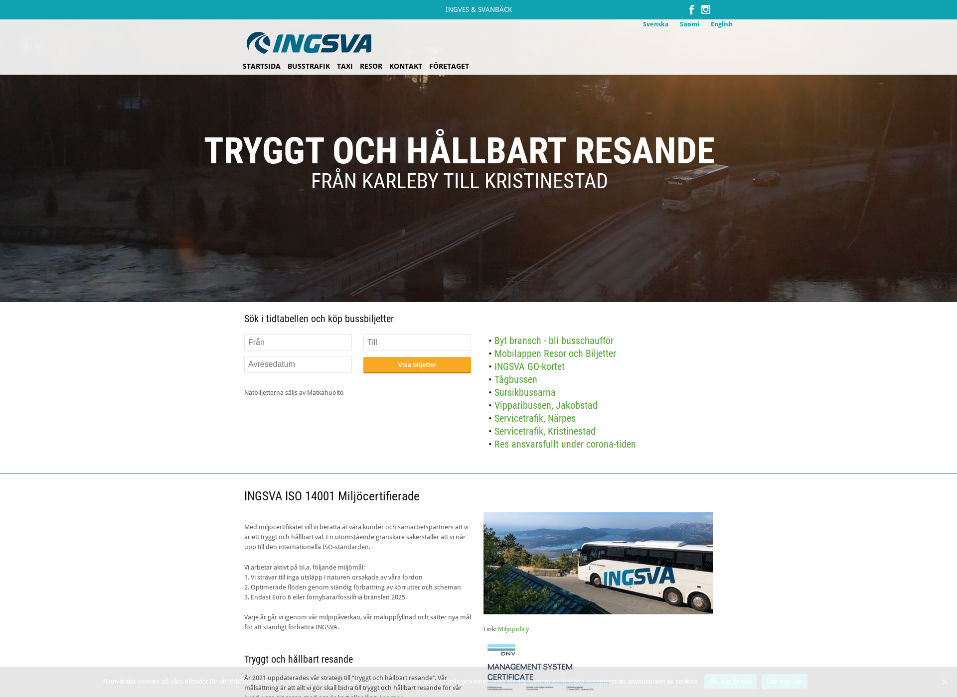 Skärmdump för buswester.fi