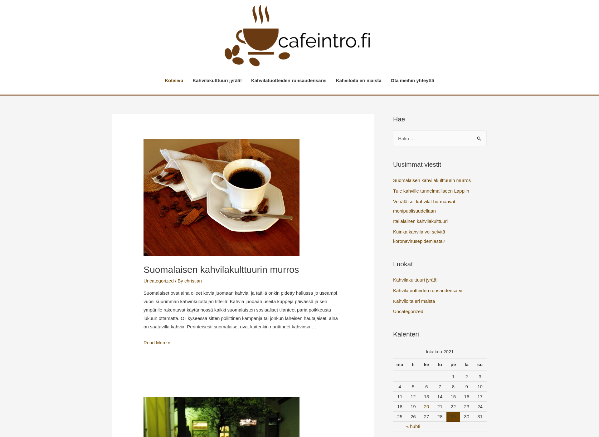 Skärmdump för cafeintro.fi