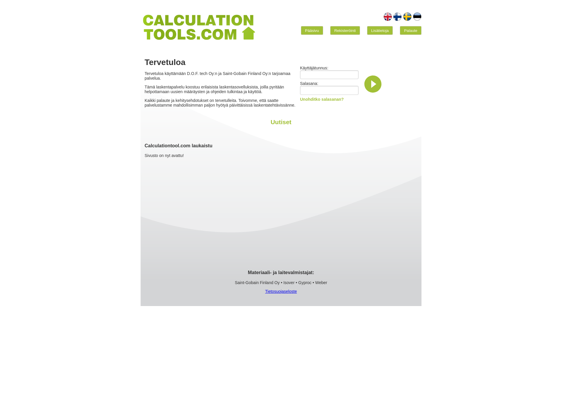 Skärmdump för calculationtools.fi