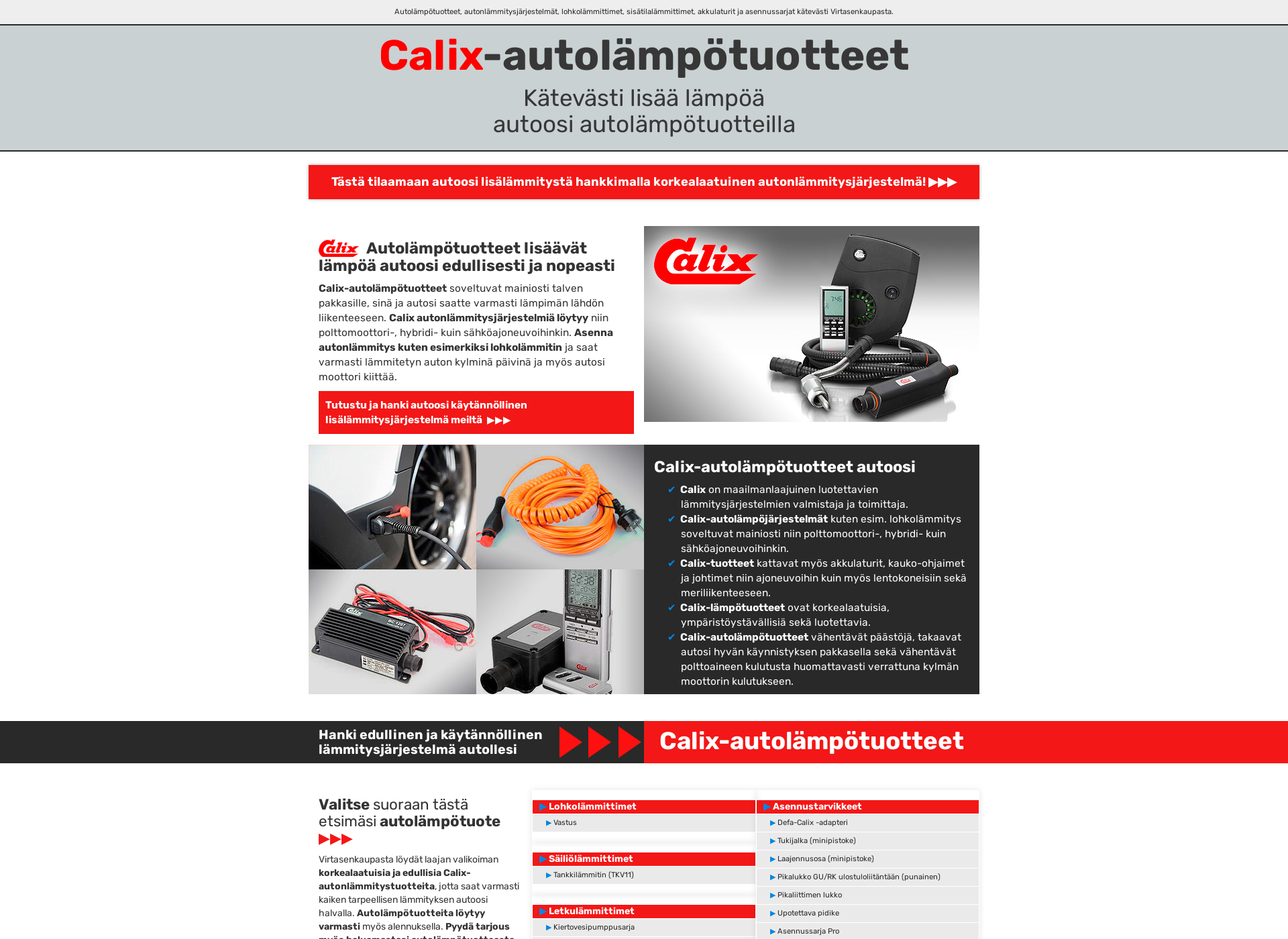 Screenshot for calix-autolämpötuotteet.fi