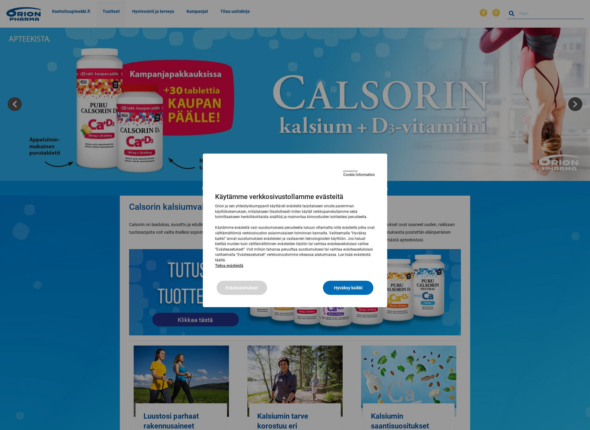 Skärmdump för calsorin.fi