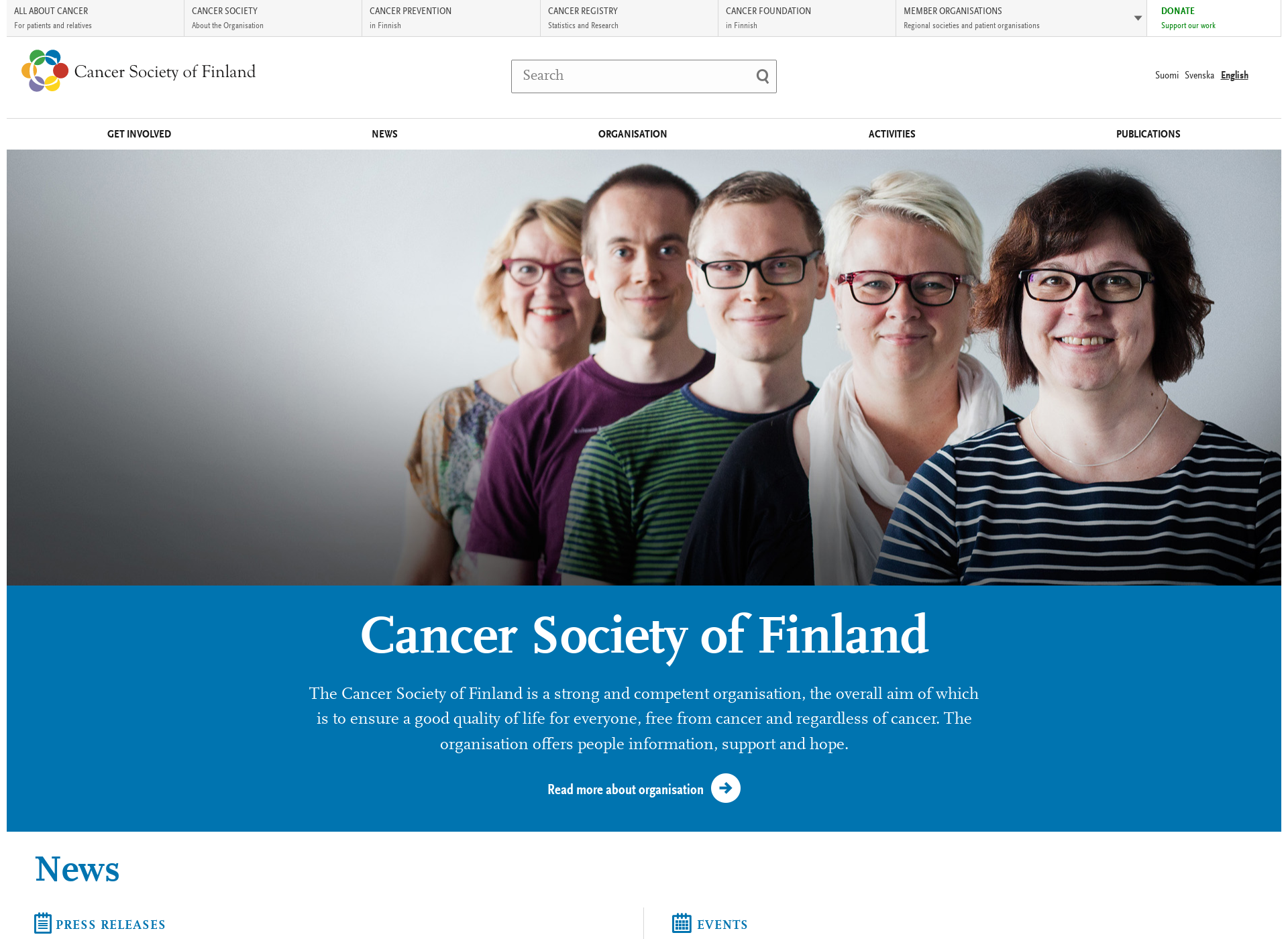 Screenshot for cancersociety.fi