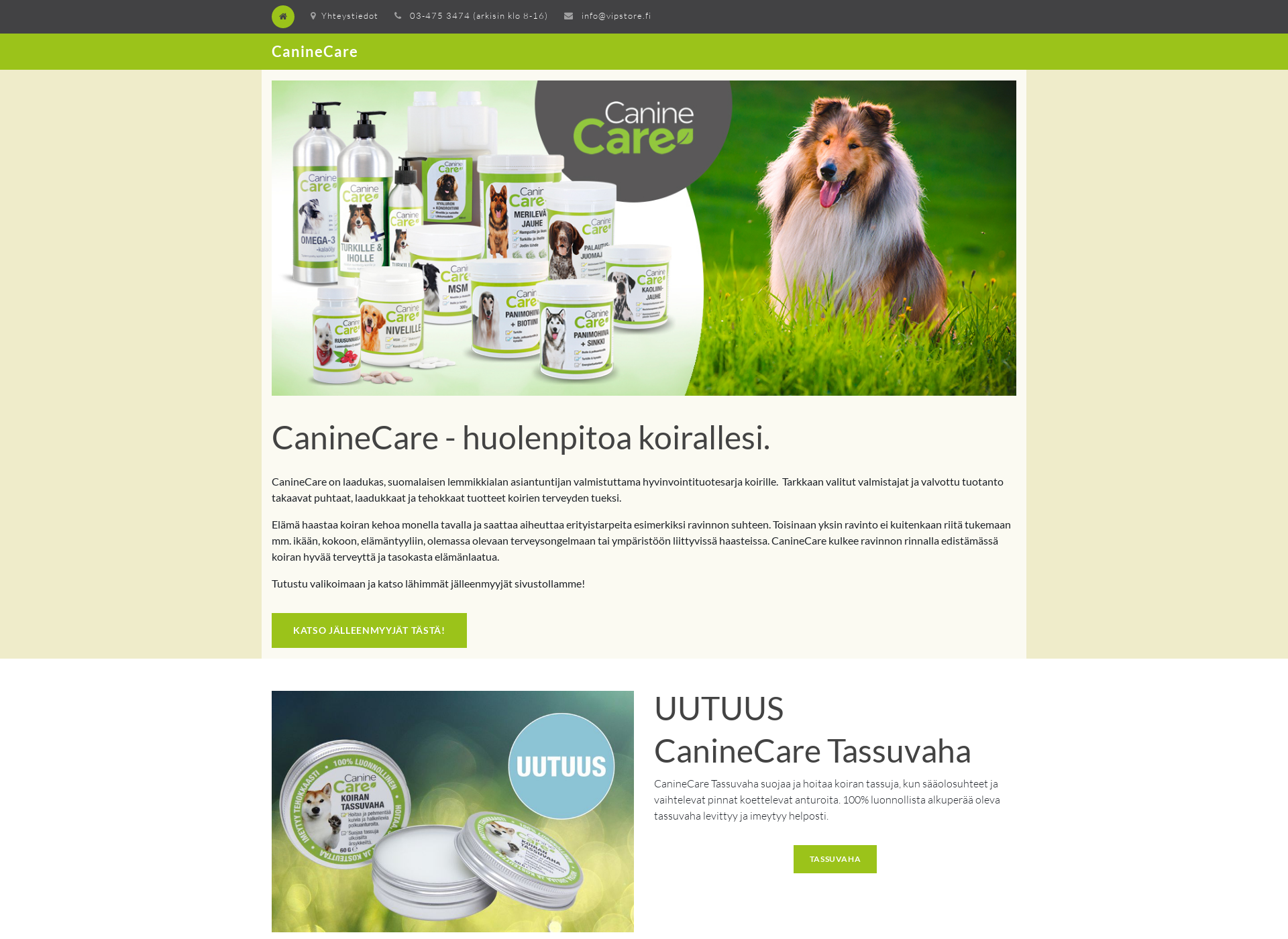 Skärmdump för caninecare.fi