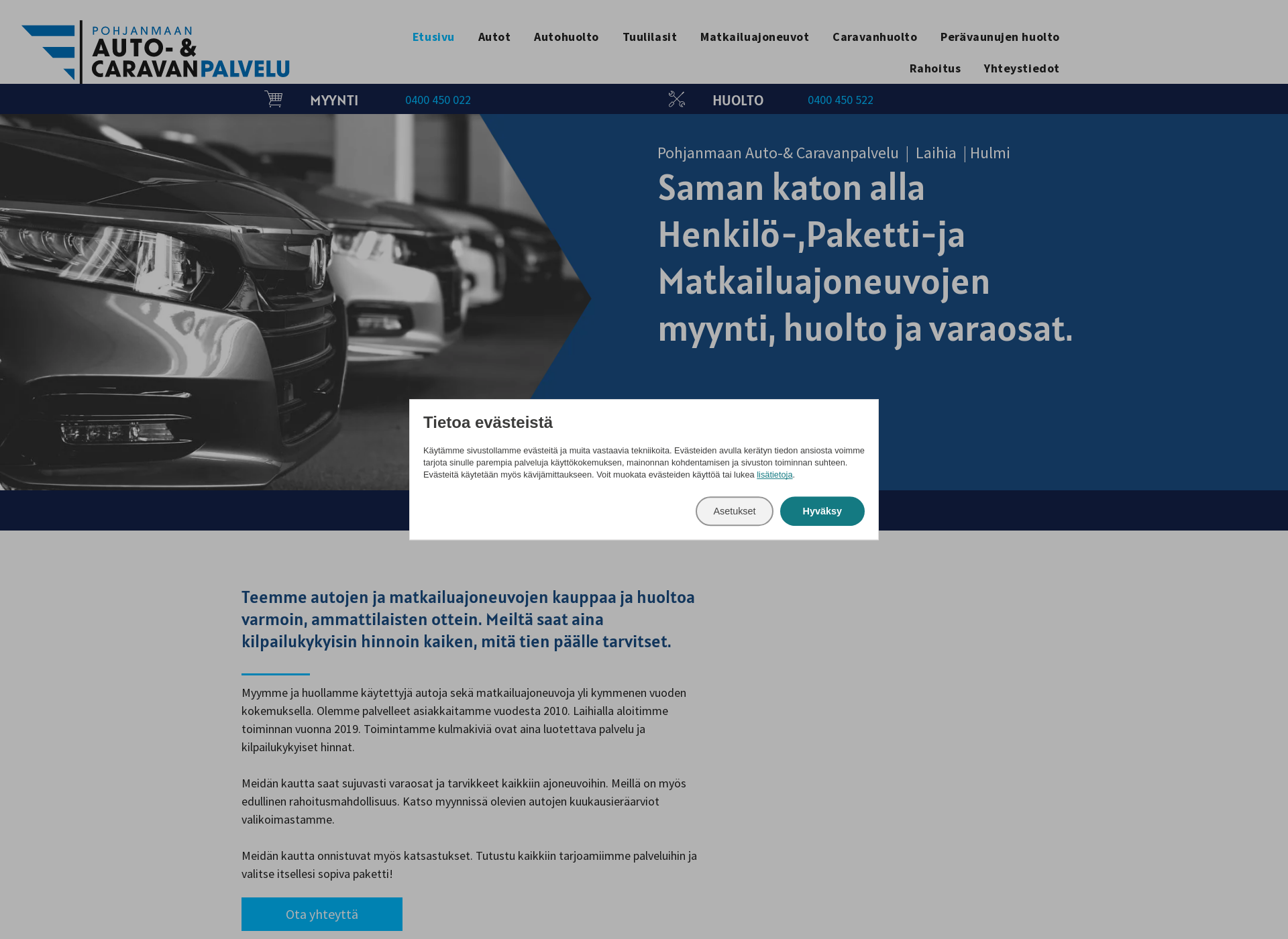 Skärmdump för caravanpalvelu.fi