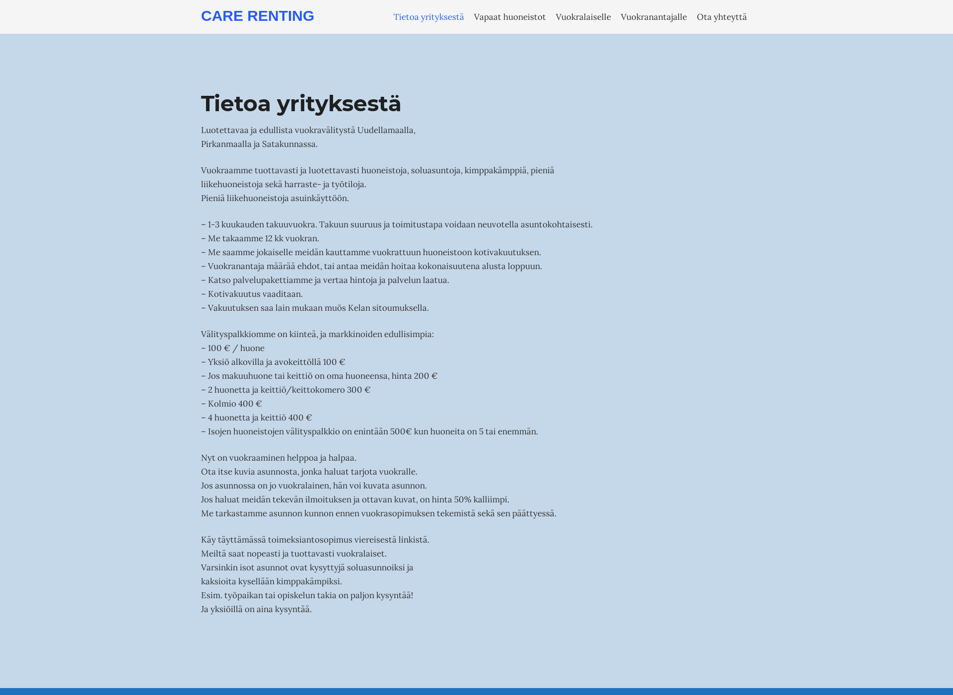 Skärmdump för carerenting.fi