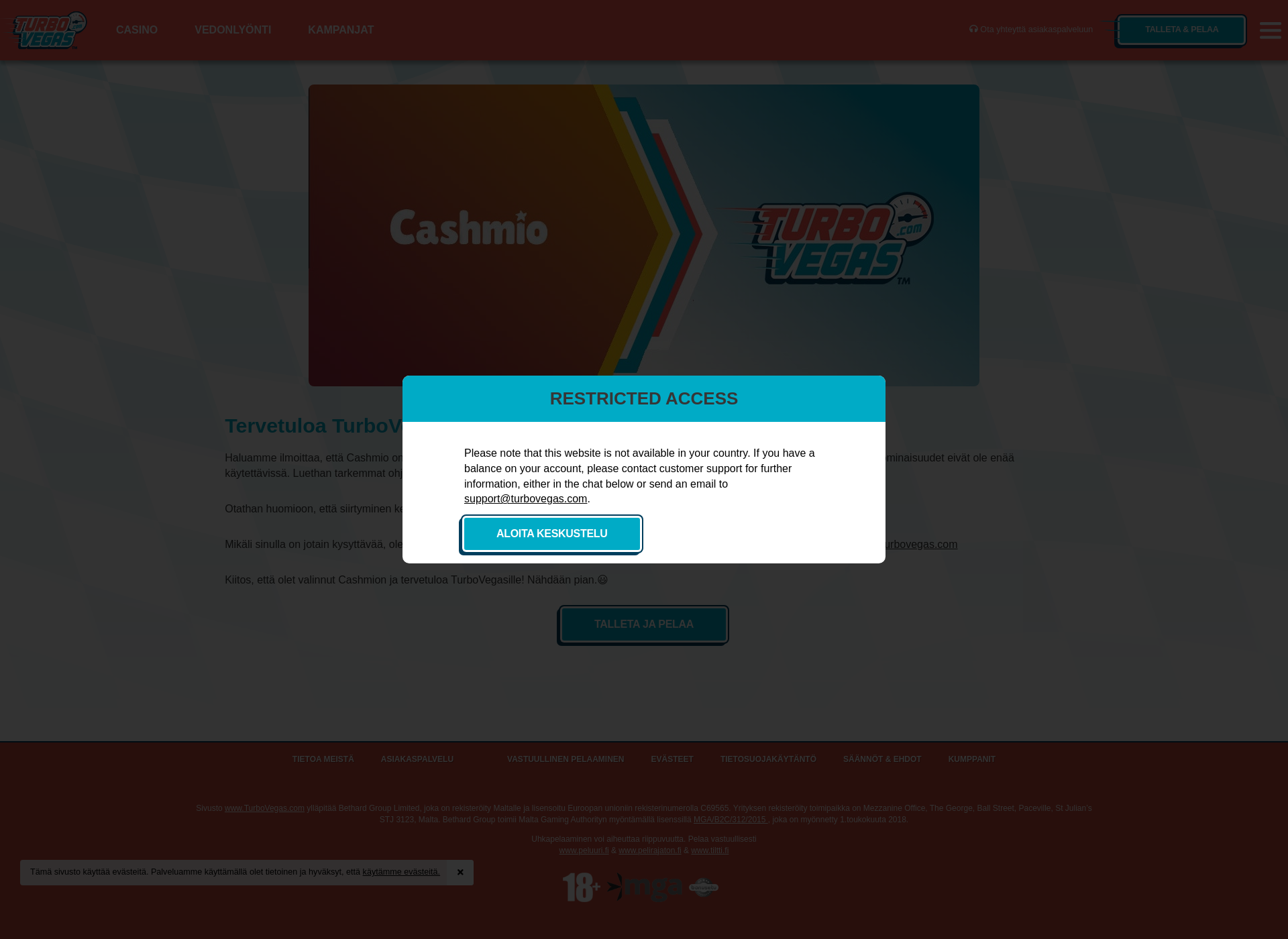 Skärmdump för cashimo.fi