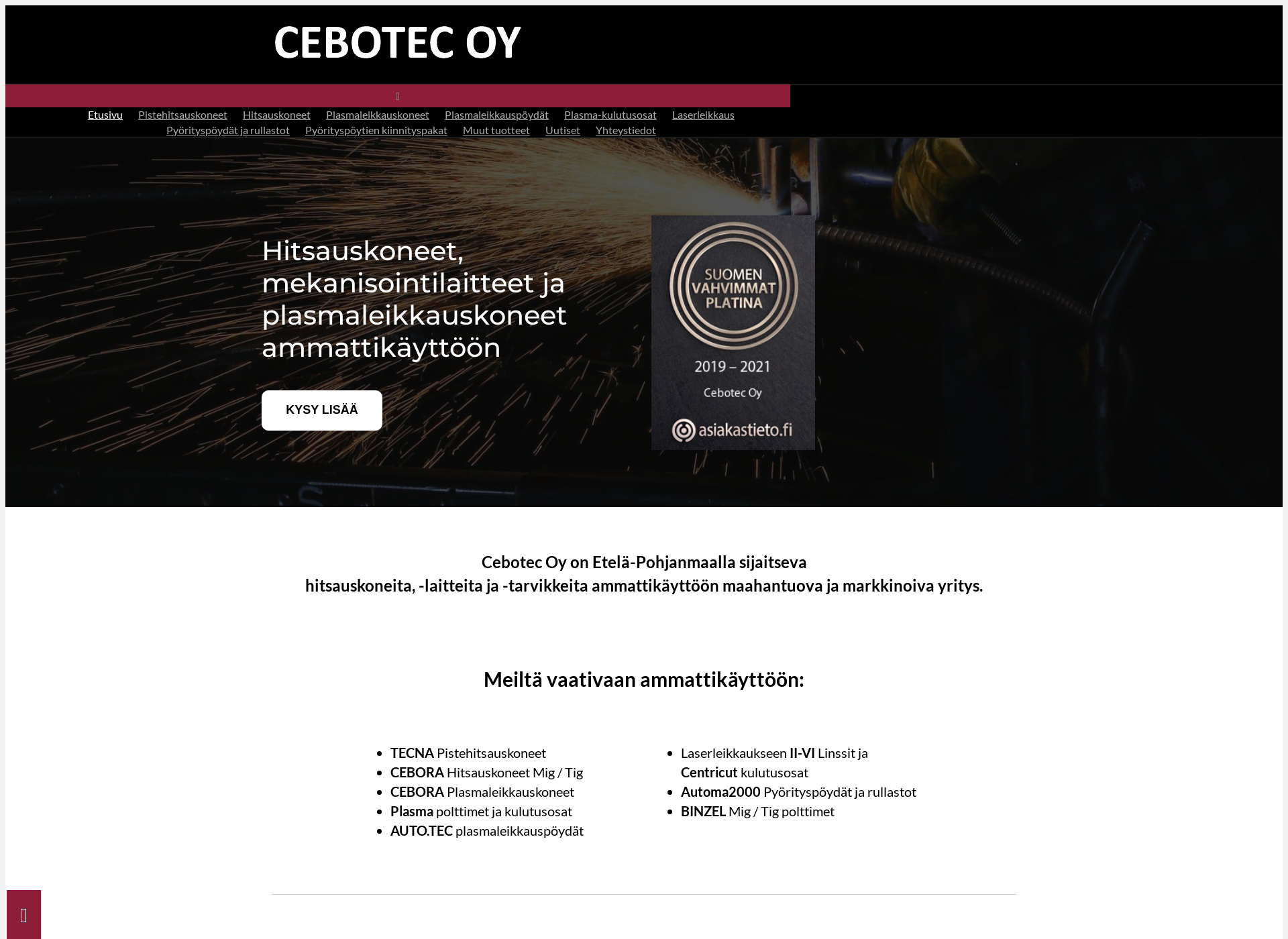 Skärmdump för cebora.fi