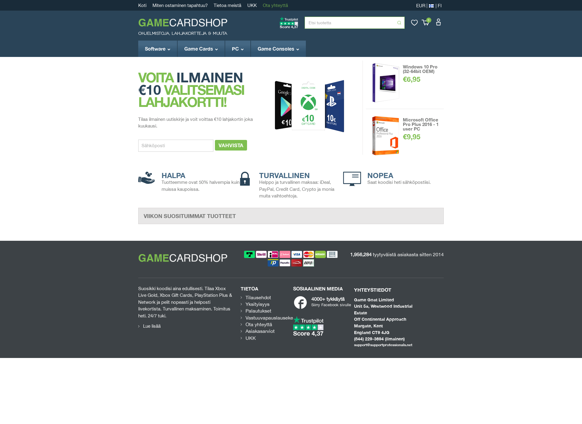 Skärmdump för cheapestgamecards.fi