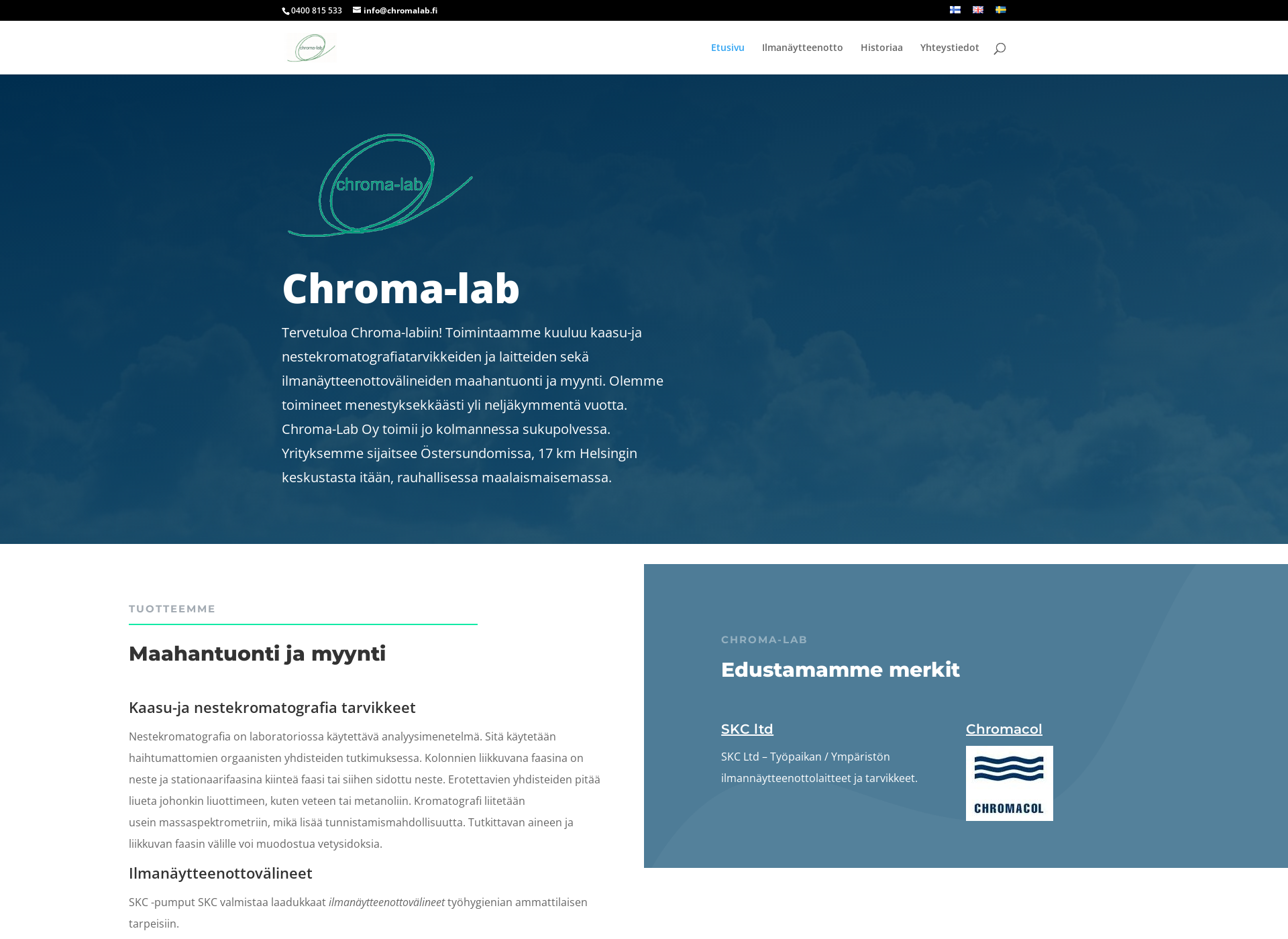 Skärmdump för chromalab.fi