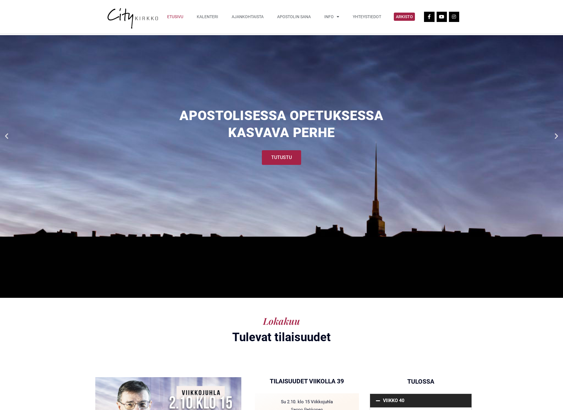 Skärmdump för citykirkko.fi
