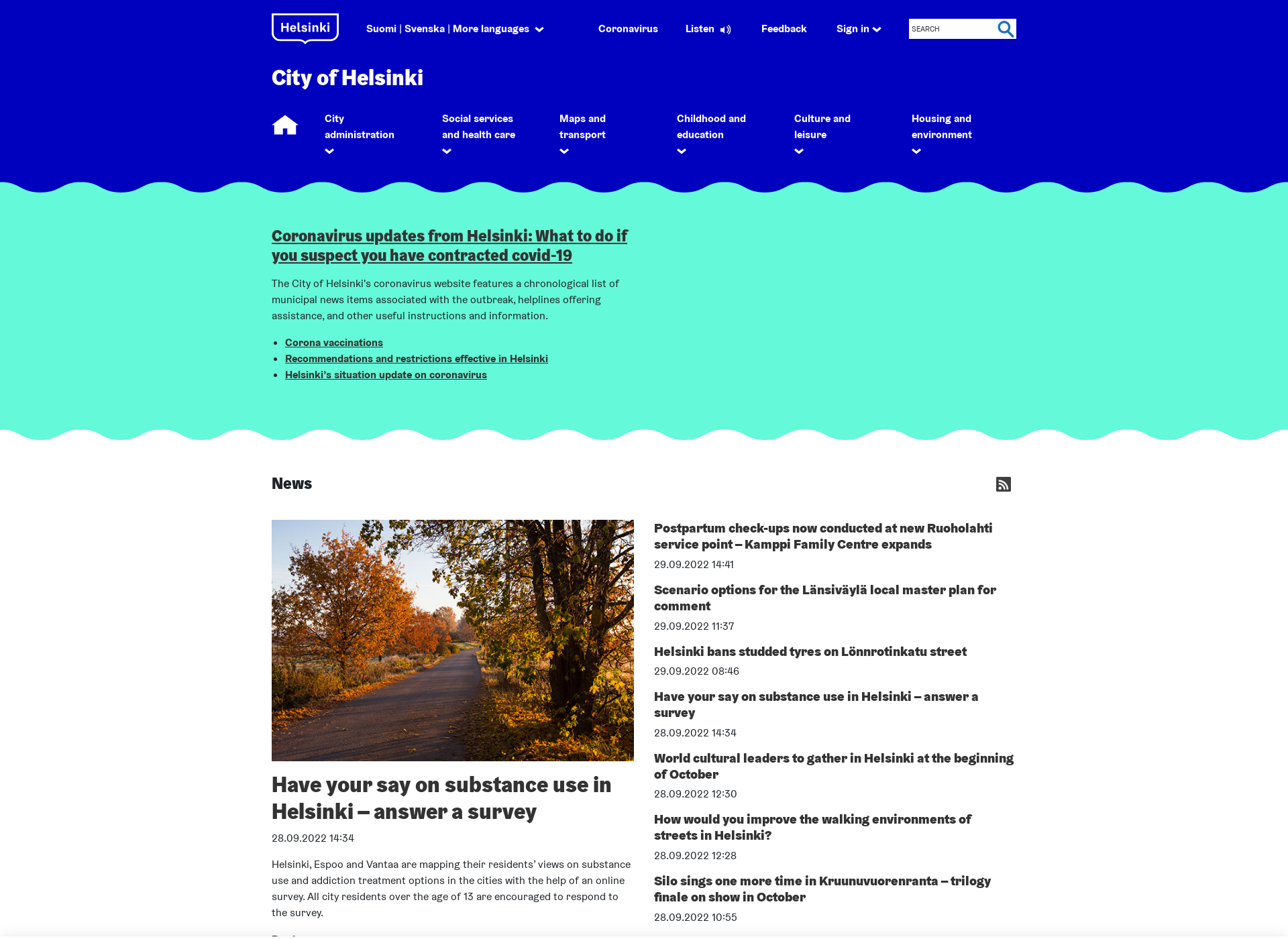 Skärmdump för cityofhelsinki.fi