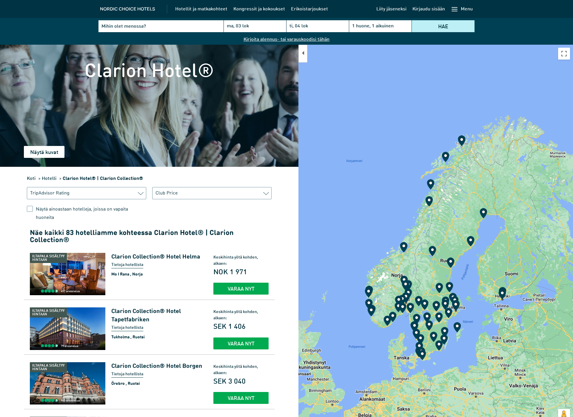 Skärmdump för clarioncollection.fi