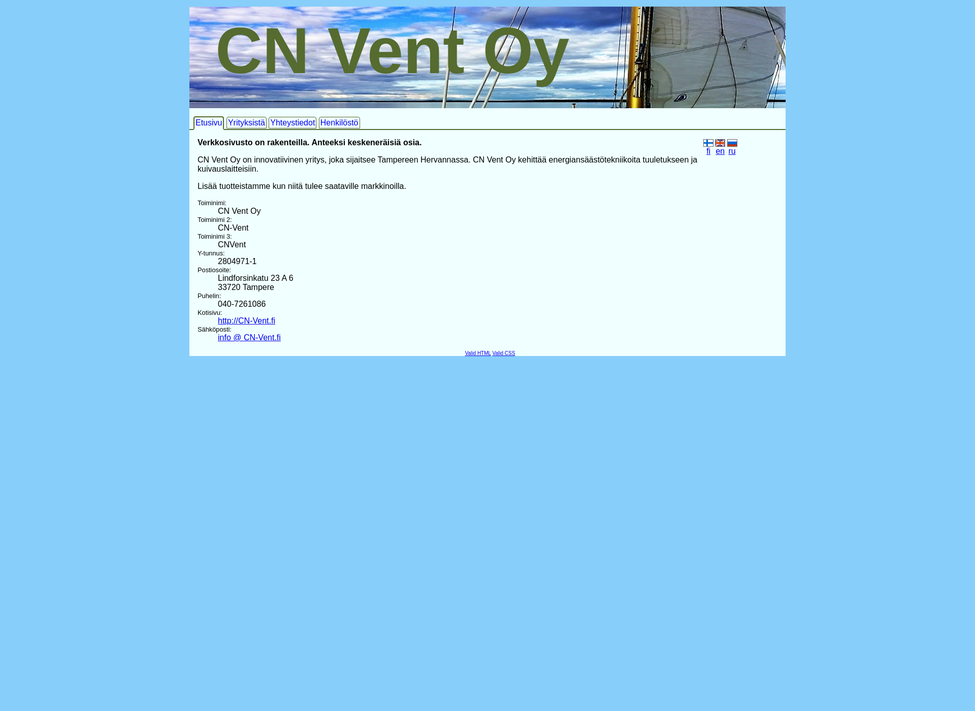 Skärmdump för cn-vent.fi