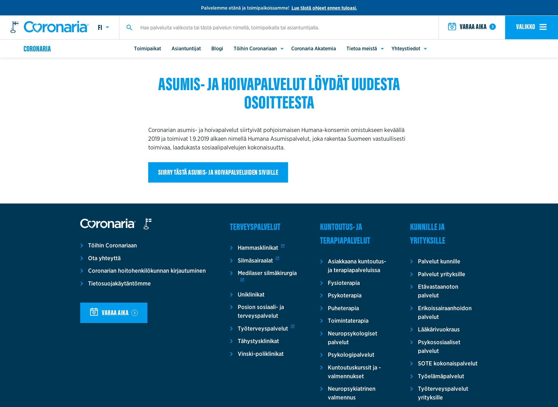 Skärmdump för coronariakotikyla.fi
