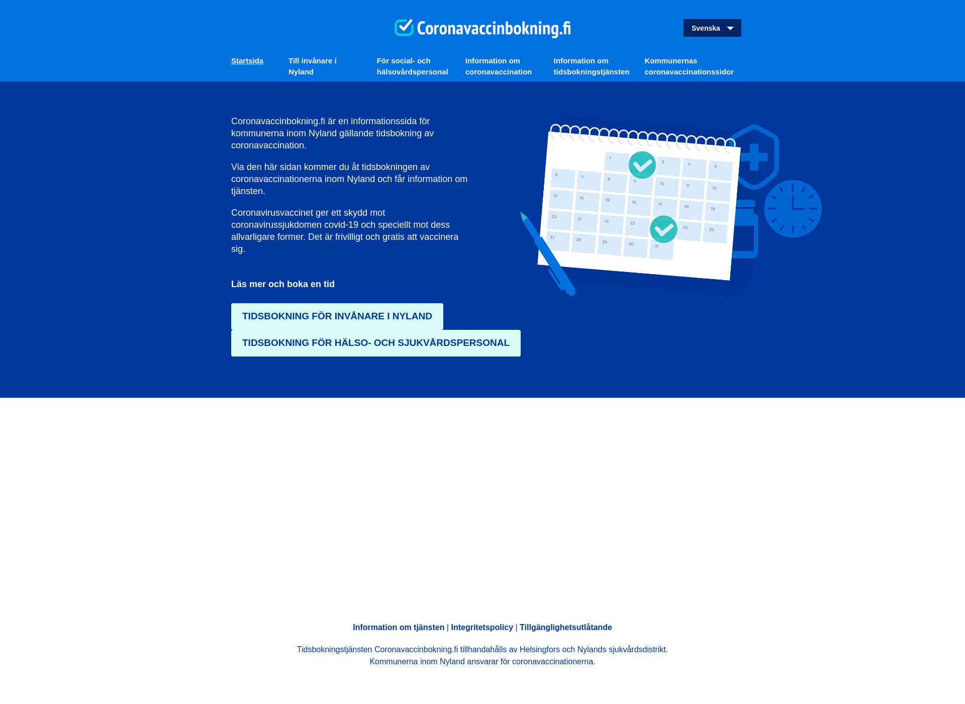 Screenshot for coronavaccinbokning.fi