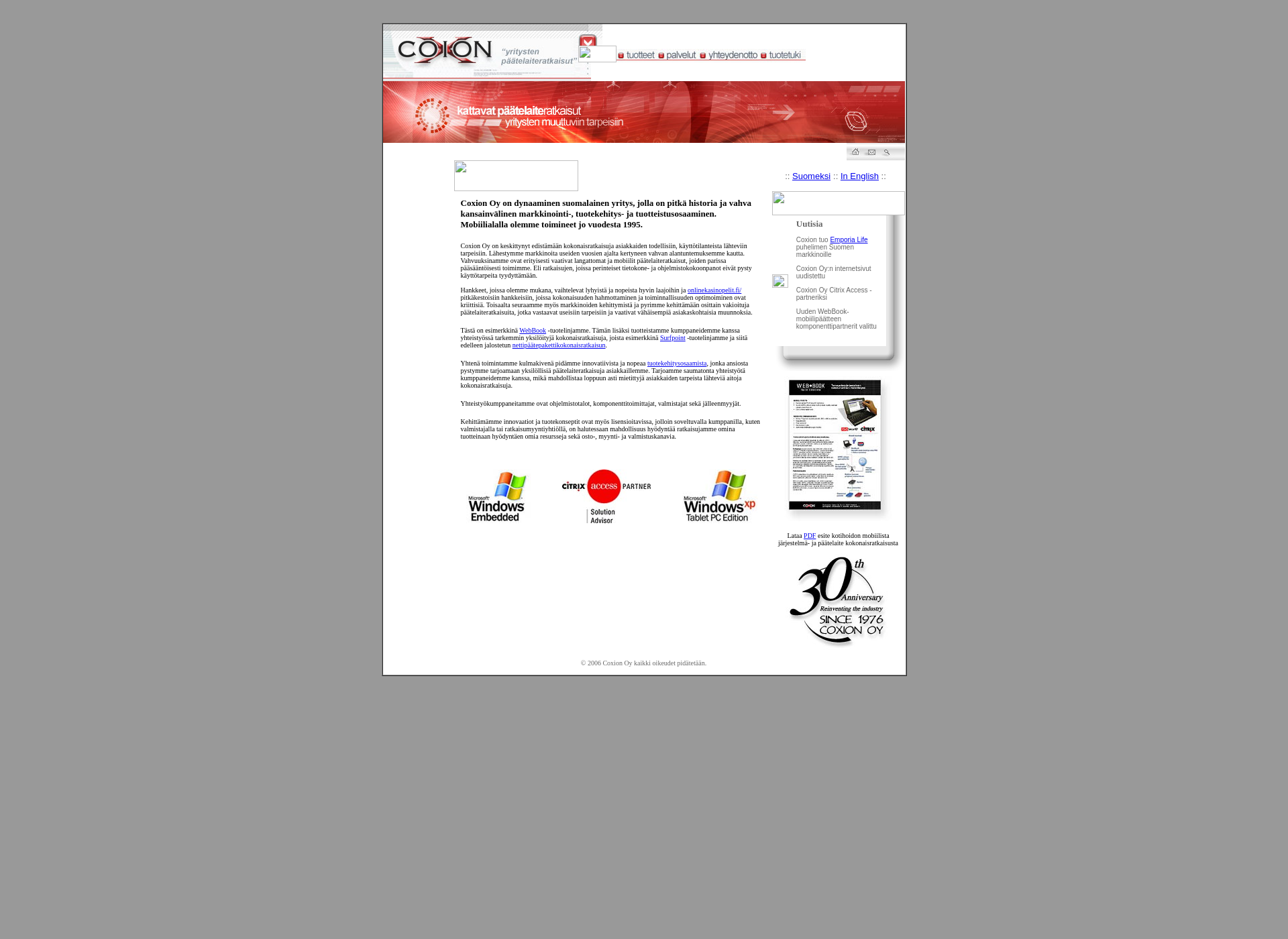 Skärmdump för coxion.fi