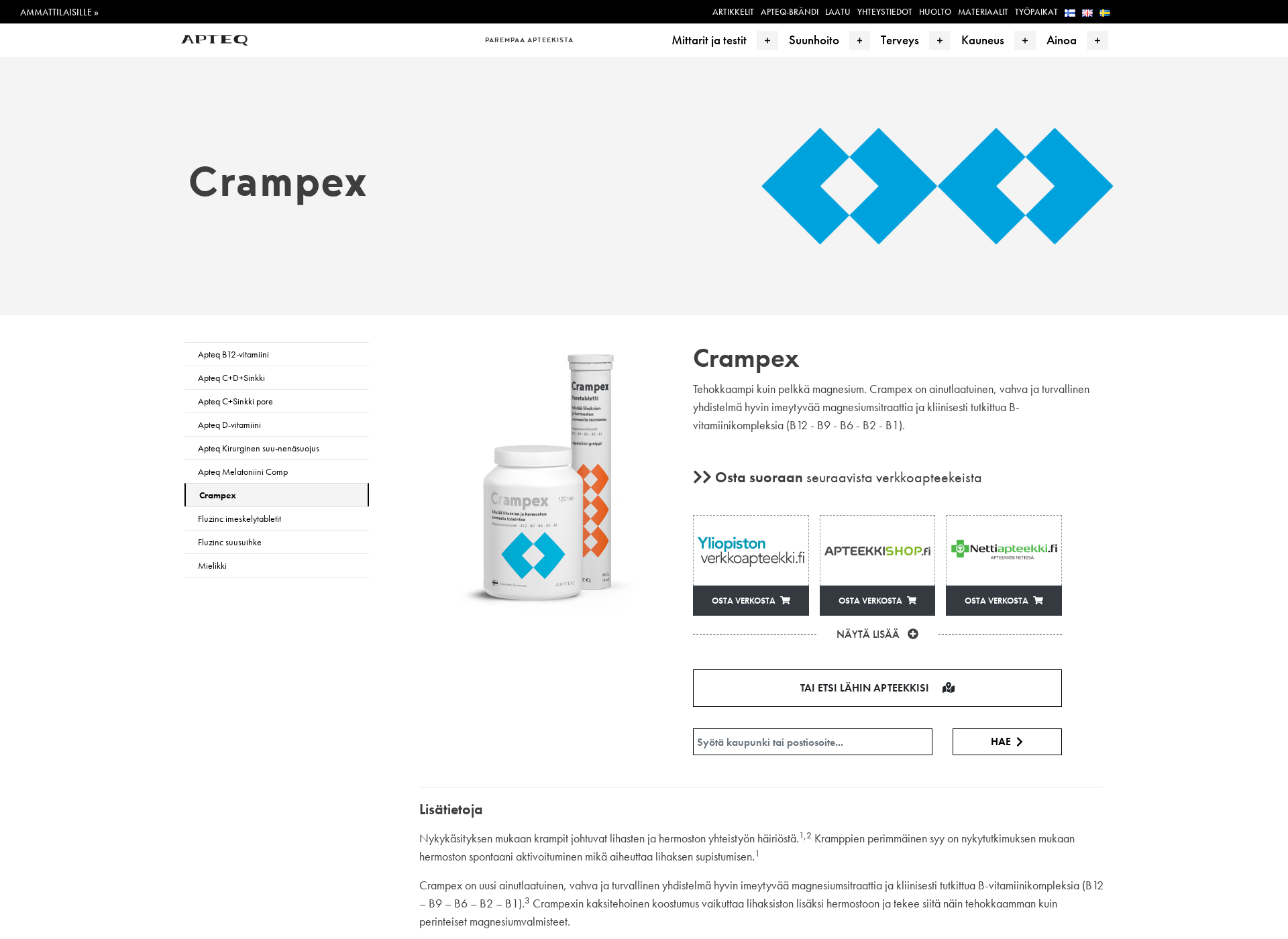 Skärmdump för crampex.fi