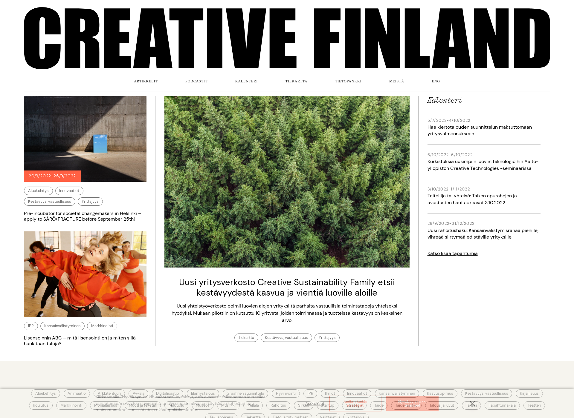 Skärmdump för creativefinland.fi