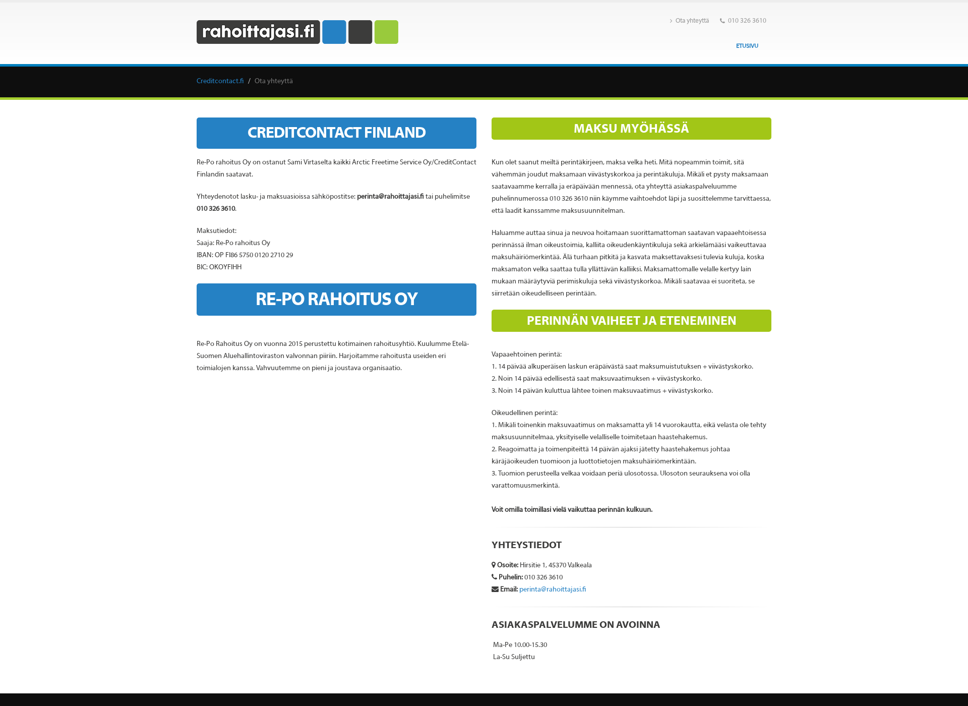 Skärmdump för creditcontact.fi
