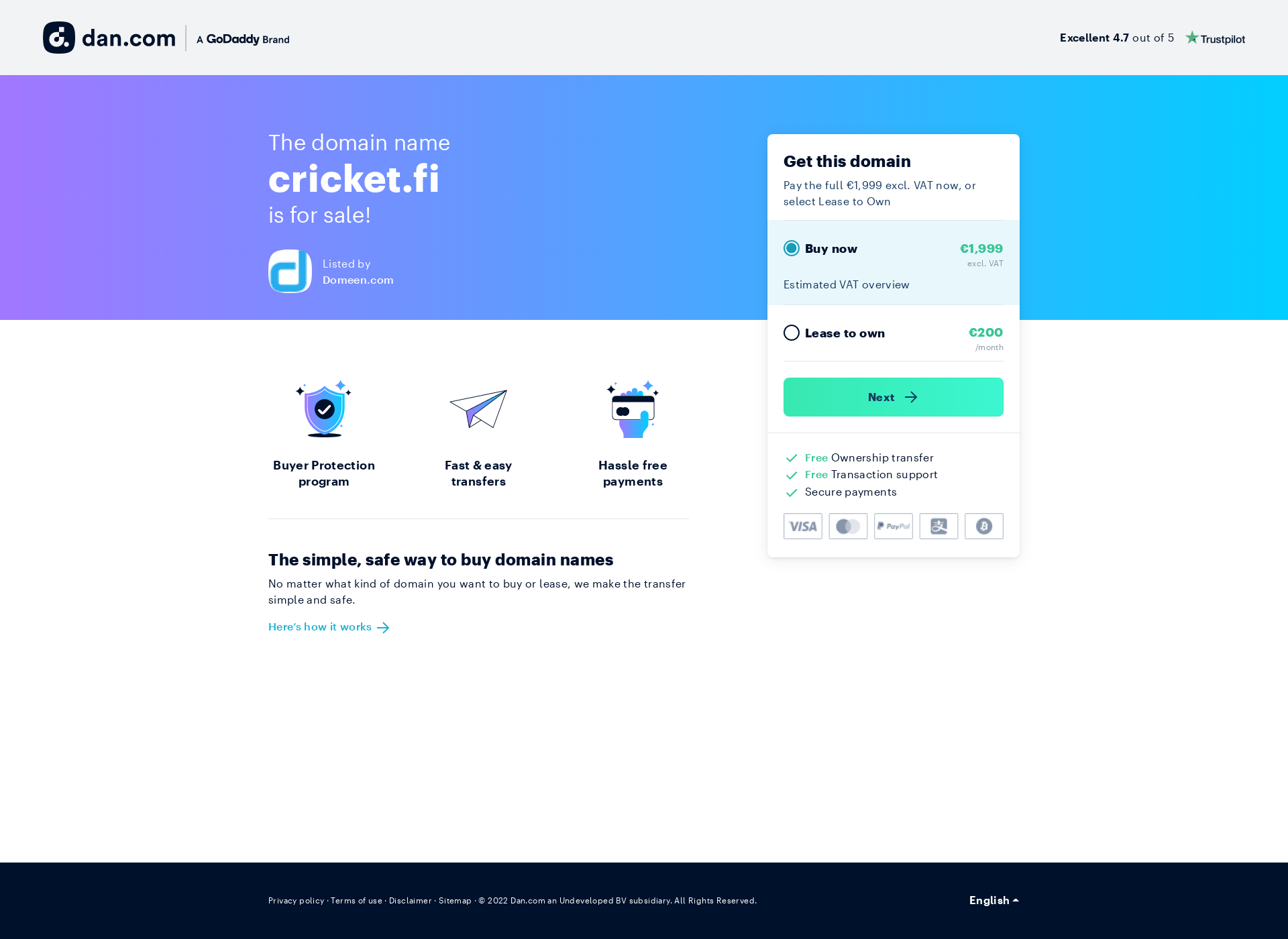 Skärmdump för cricket.fi