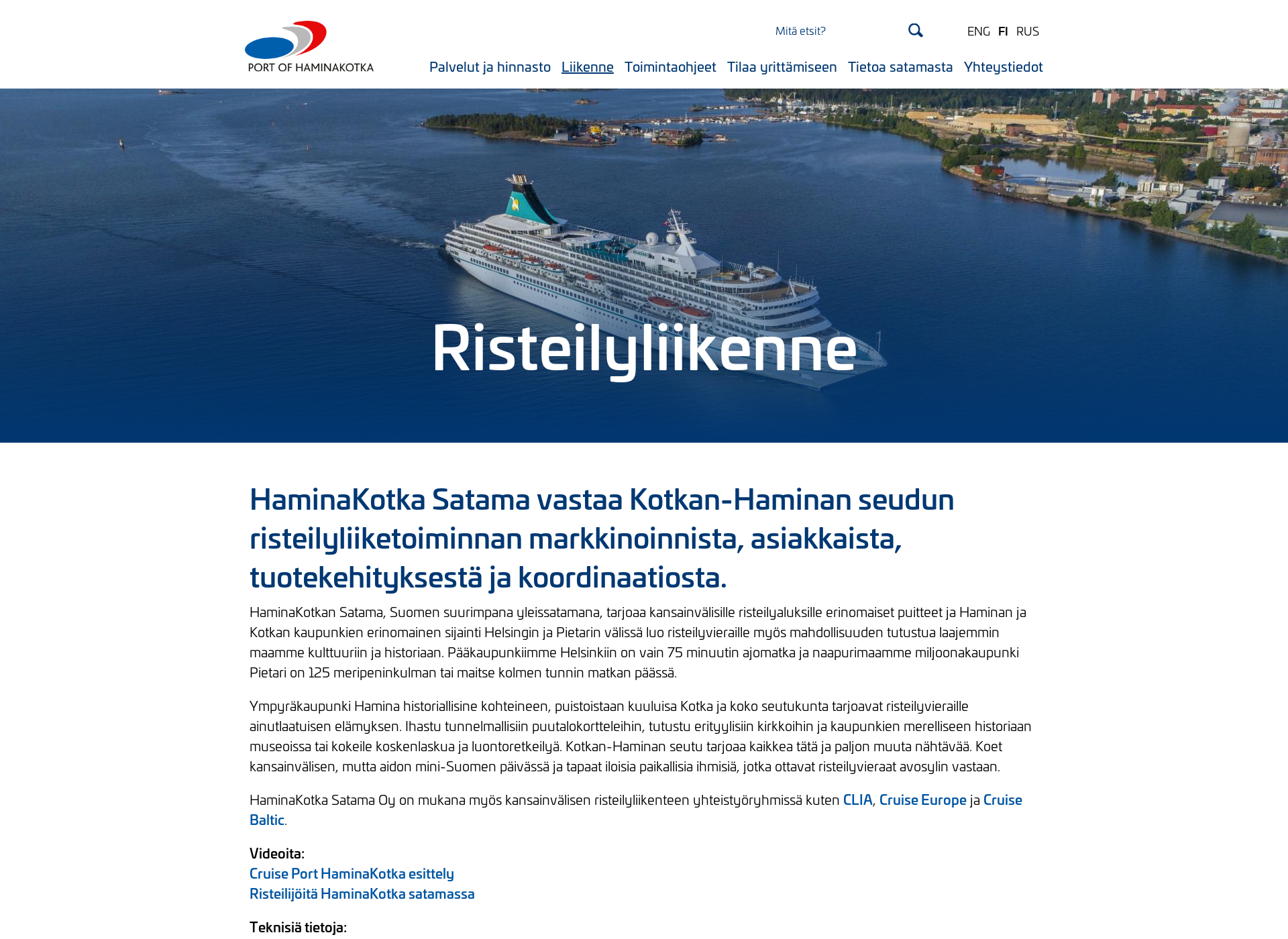 Skärmdump för cruiseportkotka.fi