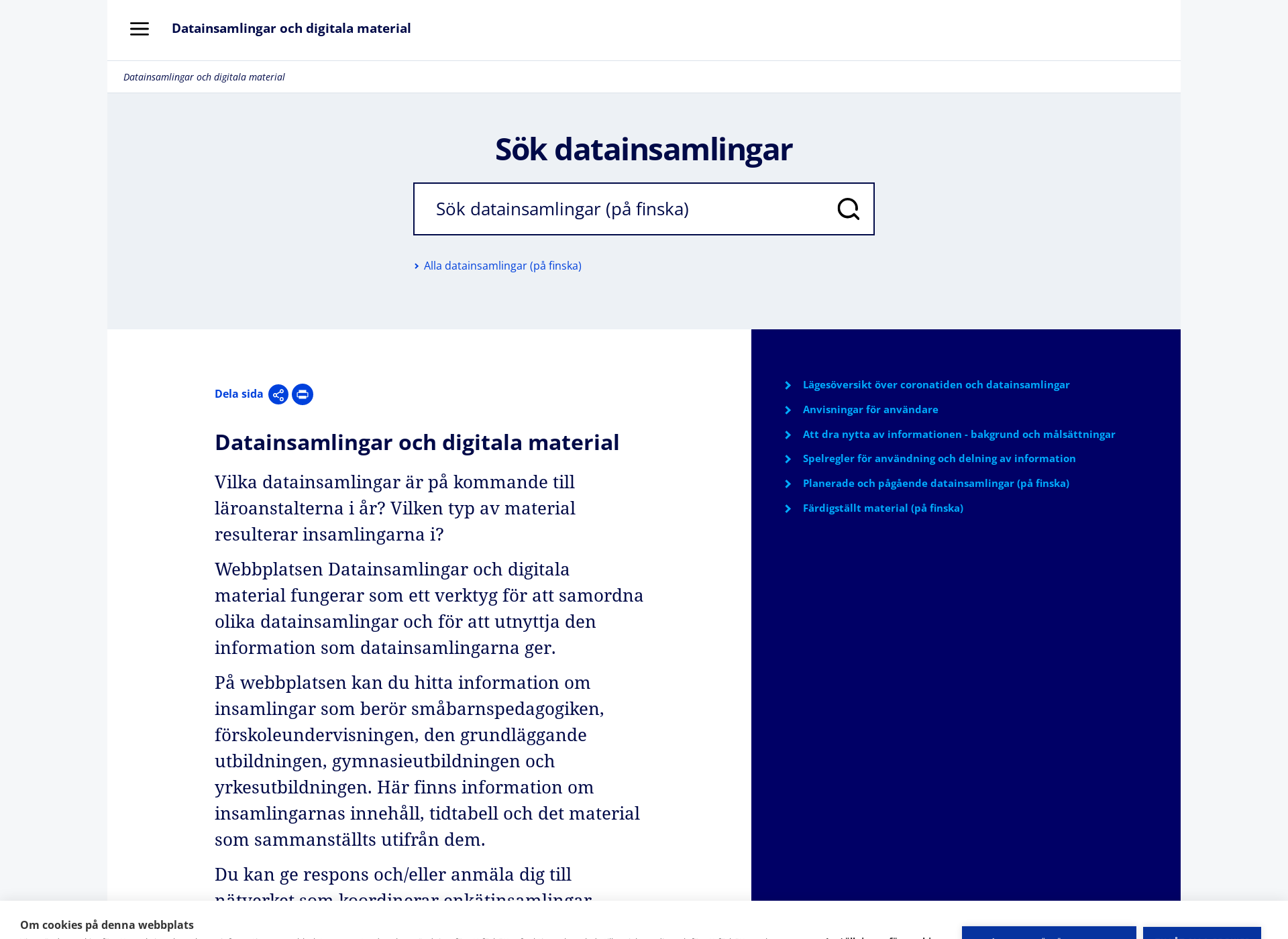 Skärmdump för datainsamlingar.fi