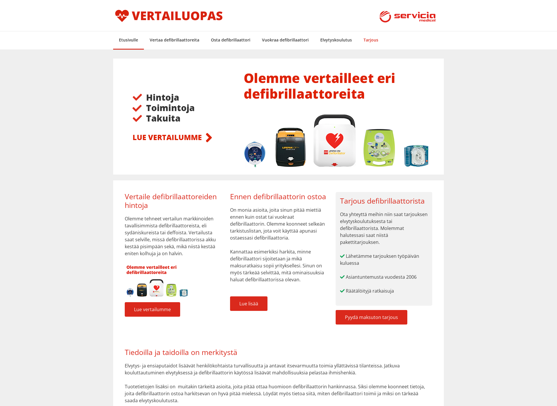 Skärmdump för defibrillaattorihinnat.fi