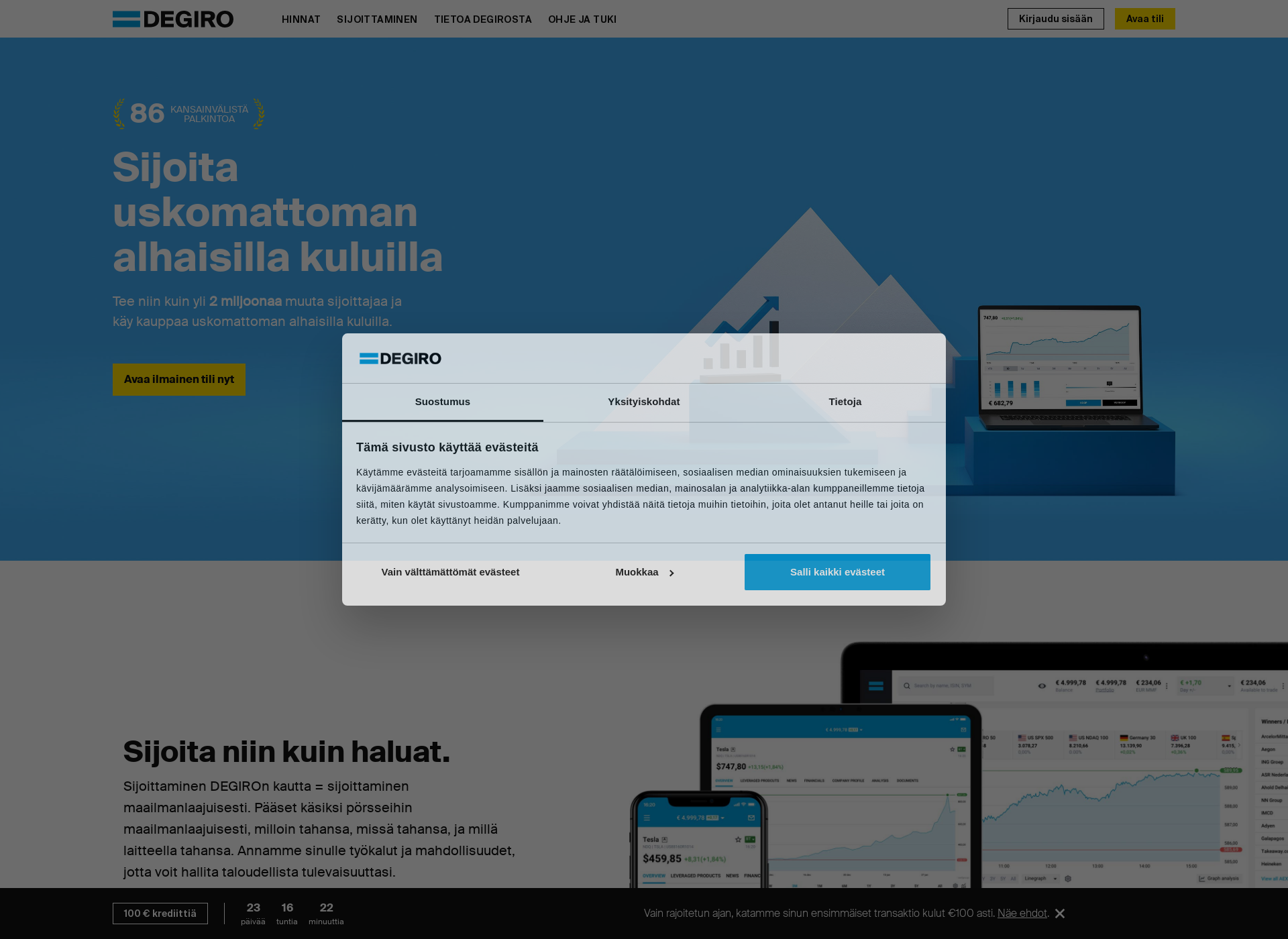 Skärmdump för degiro.fi