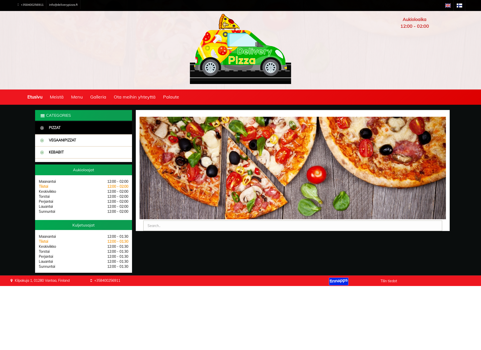 Skärmdump för deliverypizza.fi