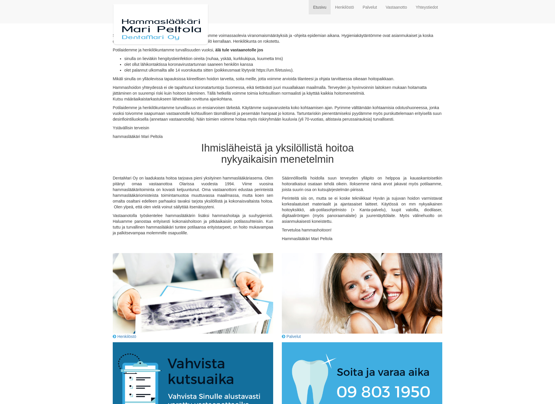 Skärmdump för dentamari.fi
