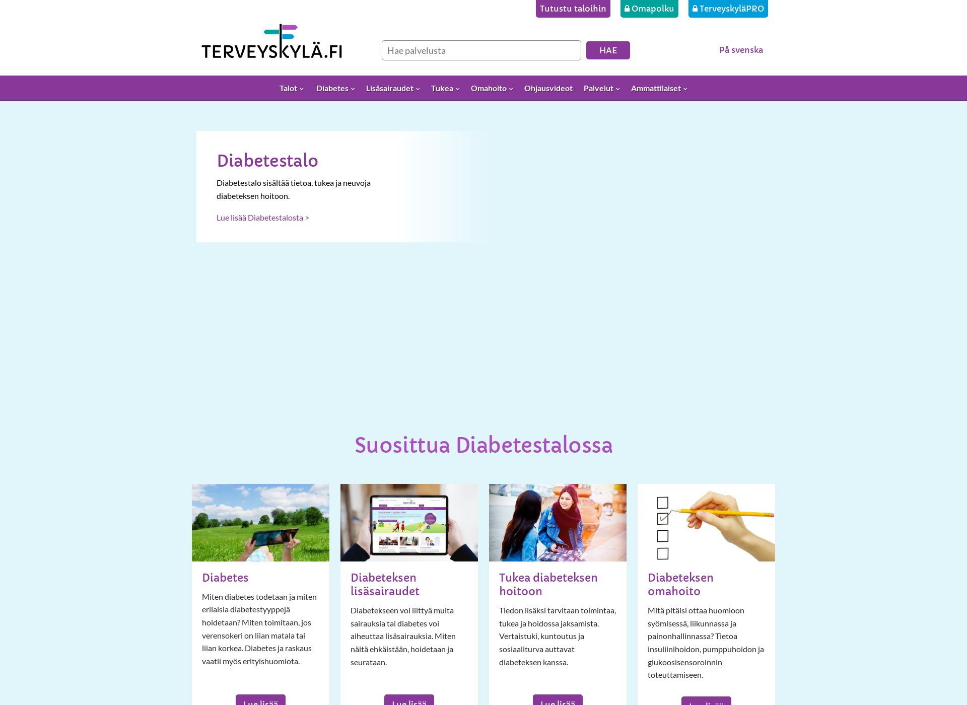 Skärmdump för diabetestalo.fi